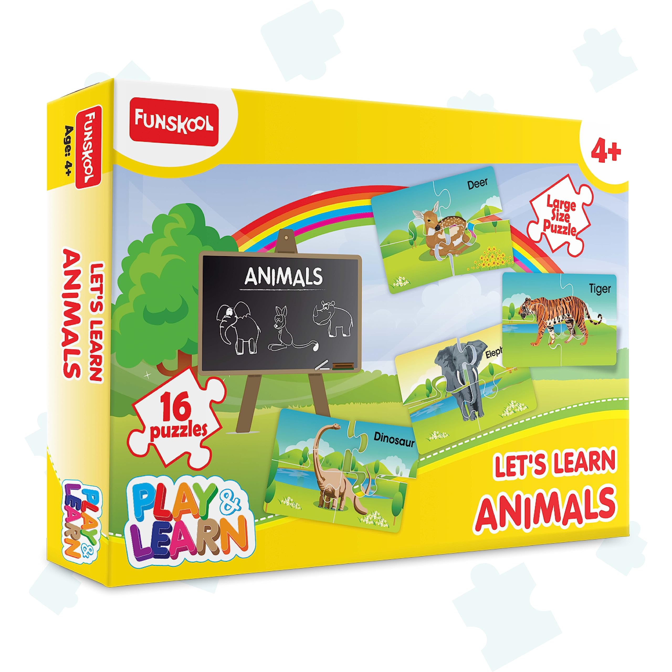 Funskool Play & Learn Animals Puzzle - 16 Piece Educational Toy for Kids Ages 3+ | Multicolor Learning Game for Preschool Development & Family Bonding Activities