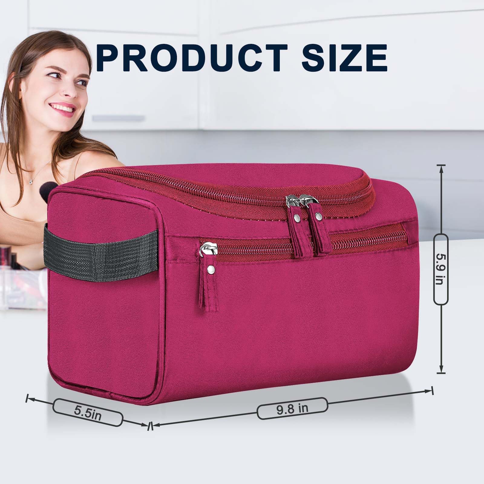 Hanging Toiletry Bag for Travel - Large Capacity Cosmetic Organizer with Hook for Women & Men | Perfect for Makeup, Brushes, Shaving Tools | Ideal for Camping, Gym, Business Trips (Red)