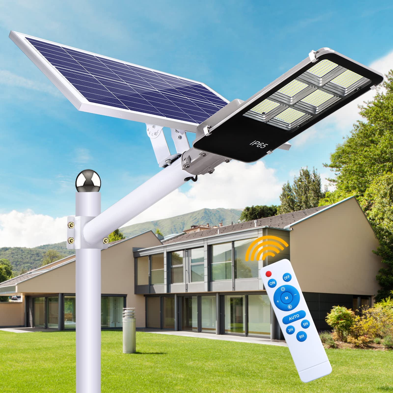 1000W Solar Street Lights Outdoor - 100,000LM Ultra Bright LED Lamp with Remote Control, IP67 Waterproof - Perfect for Parking Lots, Yards, Gardens, Patios, Stadiums & Plazas | Ideal for Energy-Efficient Night Lighting & Security