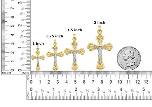 14K Two Tone Solid Yellow & White Gold INRI Crucifix Pendant Necklace - Elegant Religious Jewelry for Women & Men - Perfect for Baptism, First Communion, Confirmation & Spiritual Gifts