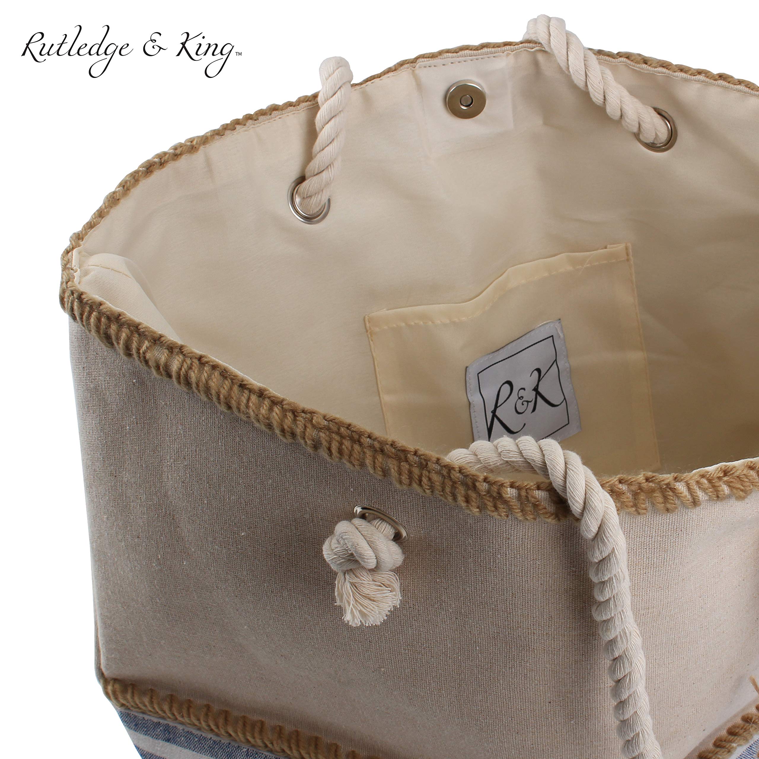 Rutledge & King Large Beach Tote Bag with Rope Handles - Stylish & Spacious Summer Tote for Women - Perfect for Beach, Pool, Shopping & Travel Accessories