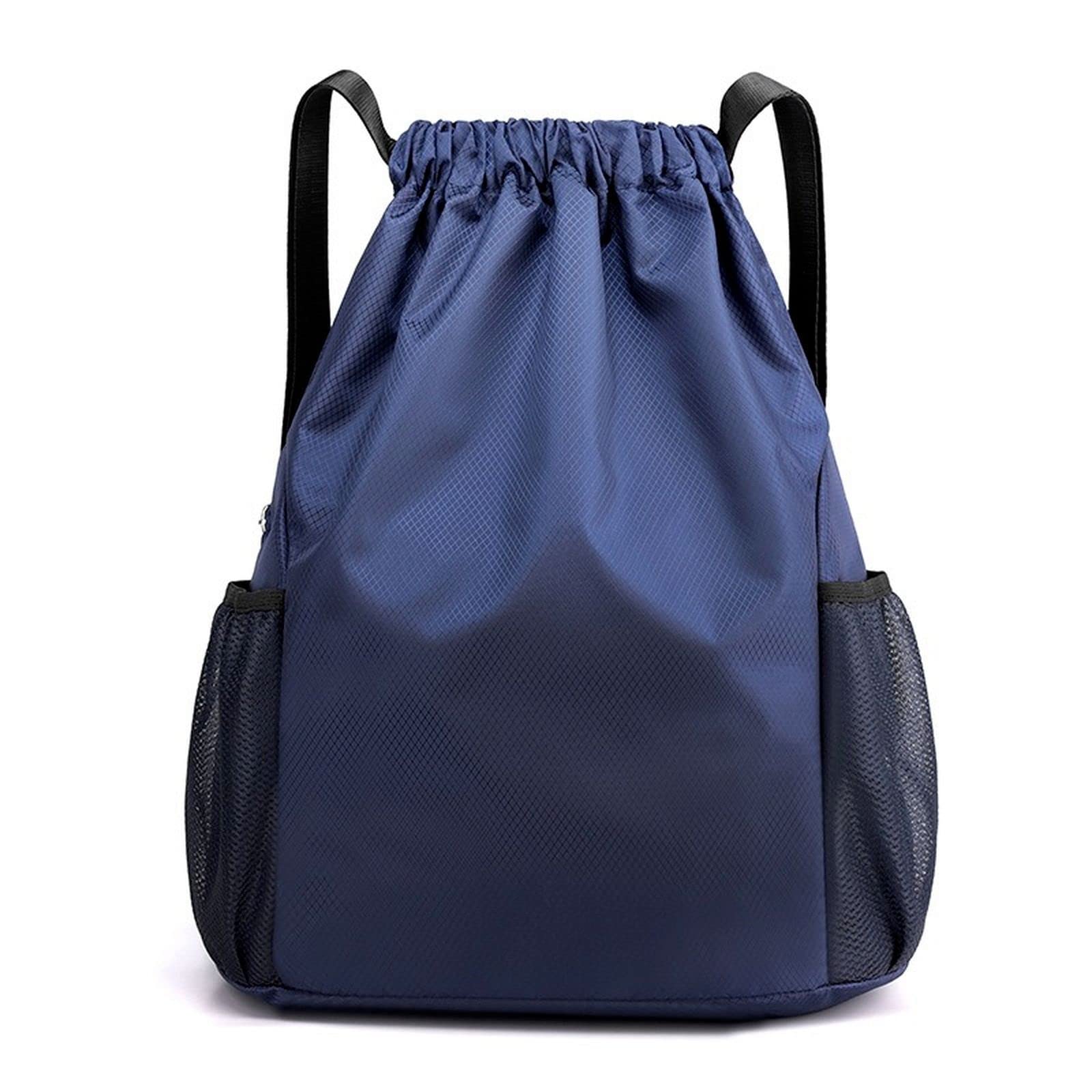 HAZIMCS Waterproof Nylon Drawstring Backpack for Men & Women - Adjustable Gym Sports Backpack with Side Pockets, Navy Blue Large (HAZIMCS-480706510) - Perfect for Workouts, Travel & Outdoor Activities