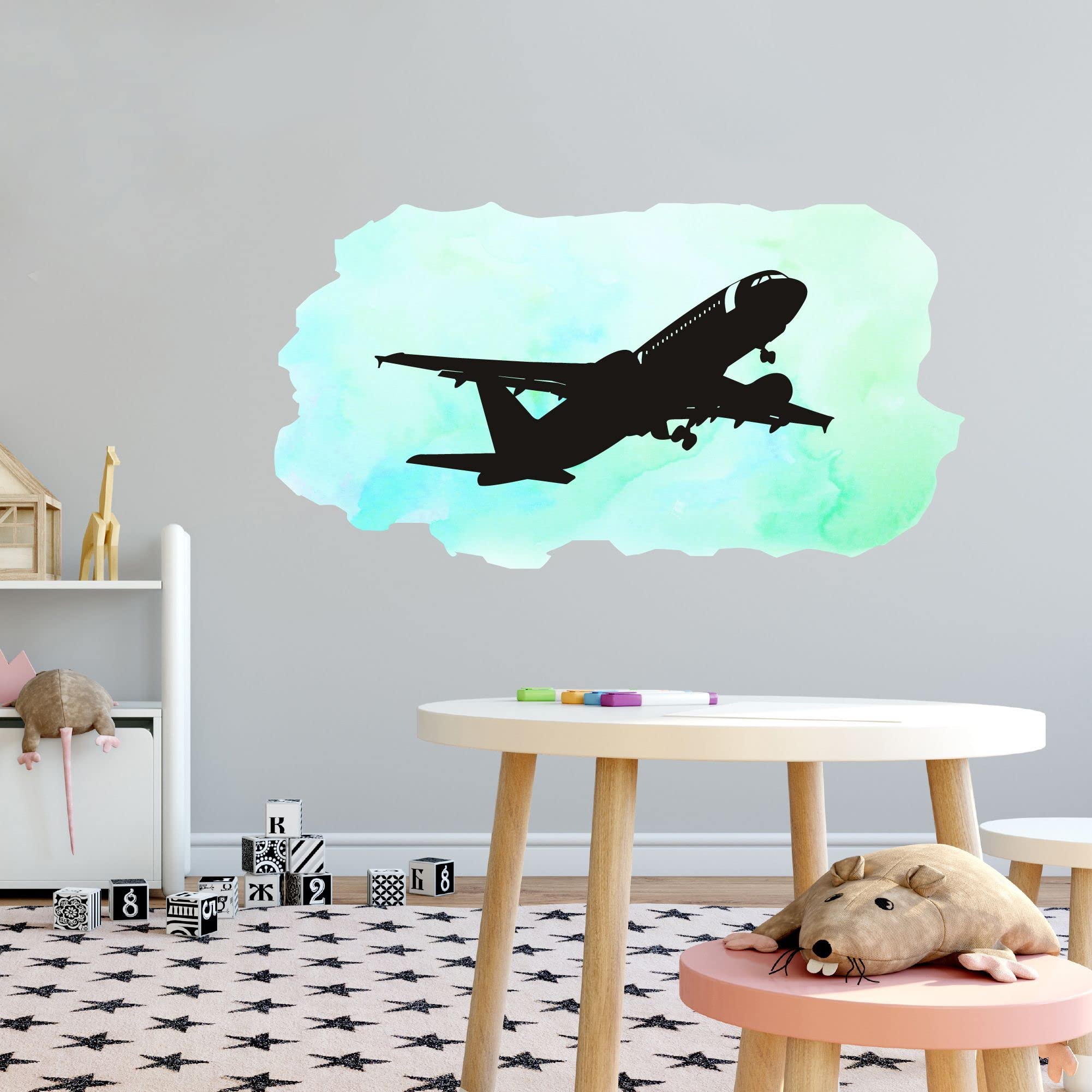 Airplane Wall Decals for Kids Room - DIY Air Craft Taking Flight Stickers for Boys & Girls Bedroom Decor - 30x15 Inches - Perfect for Nursery, Playroom & Kids Bedroom Wall Art