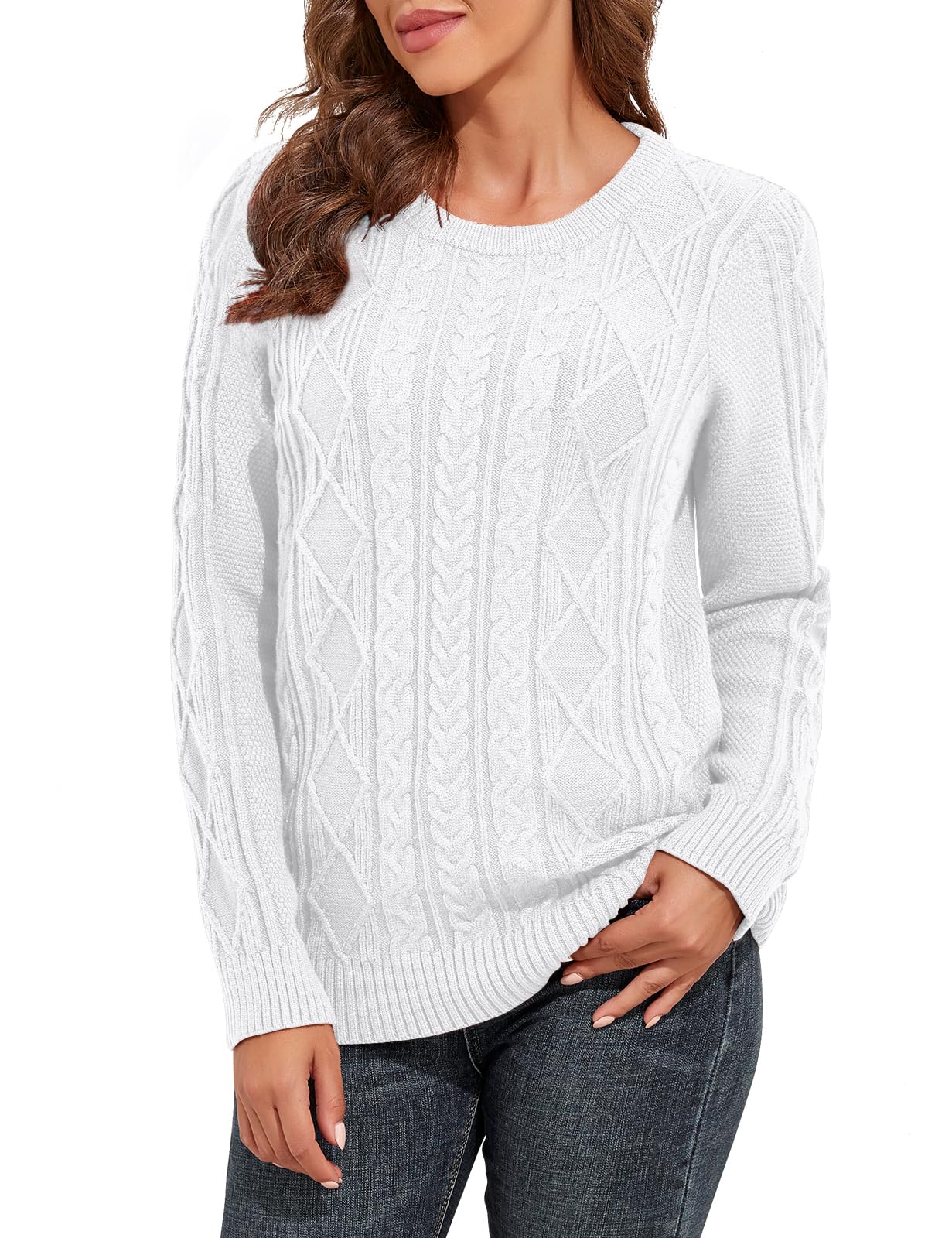 PrettyGuide Women's Cable Knit Sweater Long Sleeve Crewneck Pullover Top - Cozy Winter Fashion for Casual Outfits & Office Wear