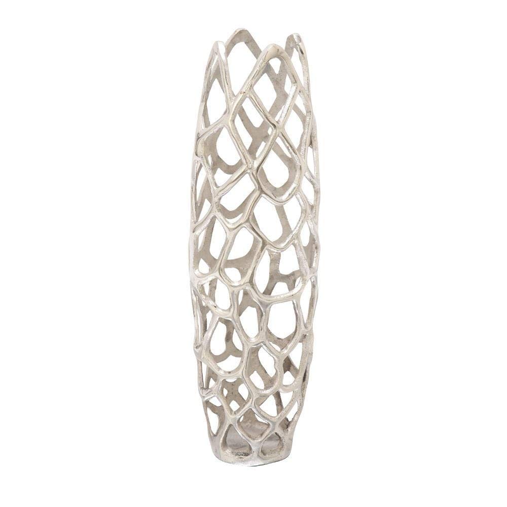 Modern Black & Silver Aluminum Decorative Vase - Contemporary Acacia Metal Home Decor for Living Room, Dining Table & Office Centerpiece