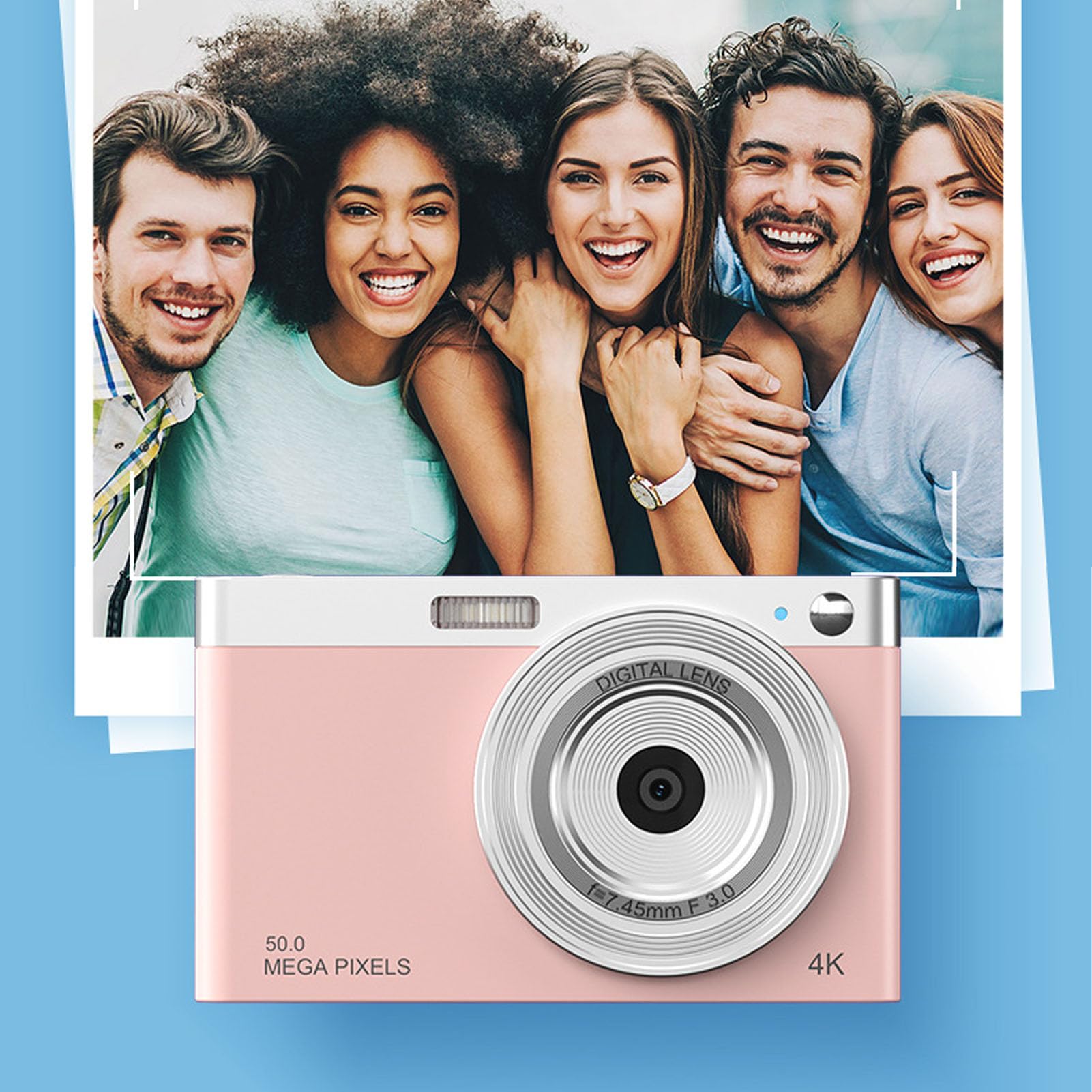 2.88in IPS Screen 50MP 4K Digital Camera with 16X Digital Zoom - Compact HD Vlogging Camera for YouTube, Travel Photography, and Outdoor Adventures (Rose Pink)