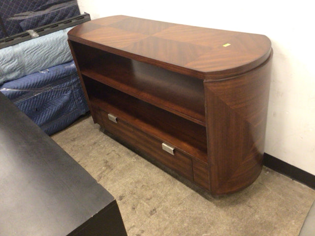 Dark Wood Oval One Drawer Chest - Vintage Bedroom Nightstand with Storage | Perfect for Small Spaces, Apartment Living & Guest Room Decor