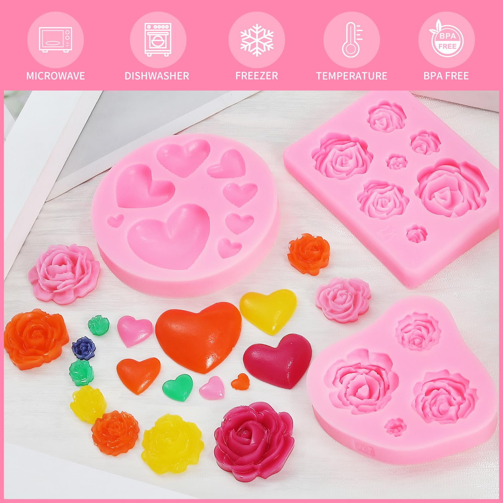 Premium Silicone Alphabet & Number Molds Set - Rose & Heart Shaped Cake Molds for Baking, Candy Making, Chocolate, Gummy Bears - Perfect for DIY Crafts, Cupcake Decorations & Dessert Making at Home