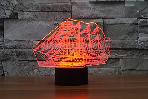 Sailboat Model LED Night Light - 3D Illusion Lamp for Home Decor, Romantic Atmosphere Light for Bedroom, Restaurant & Bar | Creative Acrylic Table Lamp for Desktop, Nightstand & Gift Giving