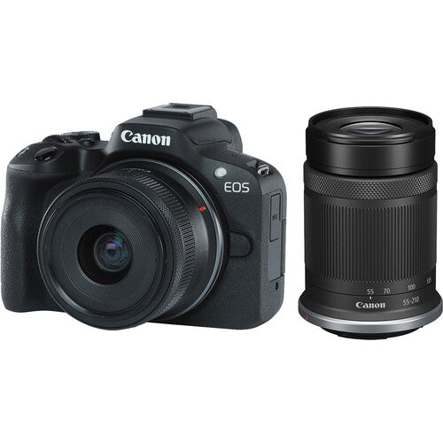 Canon EOS R50 Mirrorless Camera Kit with 18-45mm & 55-210mm Lenses - 4K Video, Dual Pixel AF, Compact Black DSLR for Vlogging, Travel & Street Photography