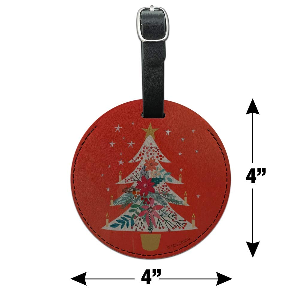 Christmas Tree with Candles Round Leather Luggage Tag - Personalized Carry-On ID Tag for Suitcases, Travel Bags & Backpacks | Perfect for Holiday Travel & Gift Giving