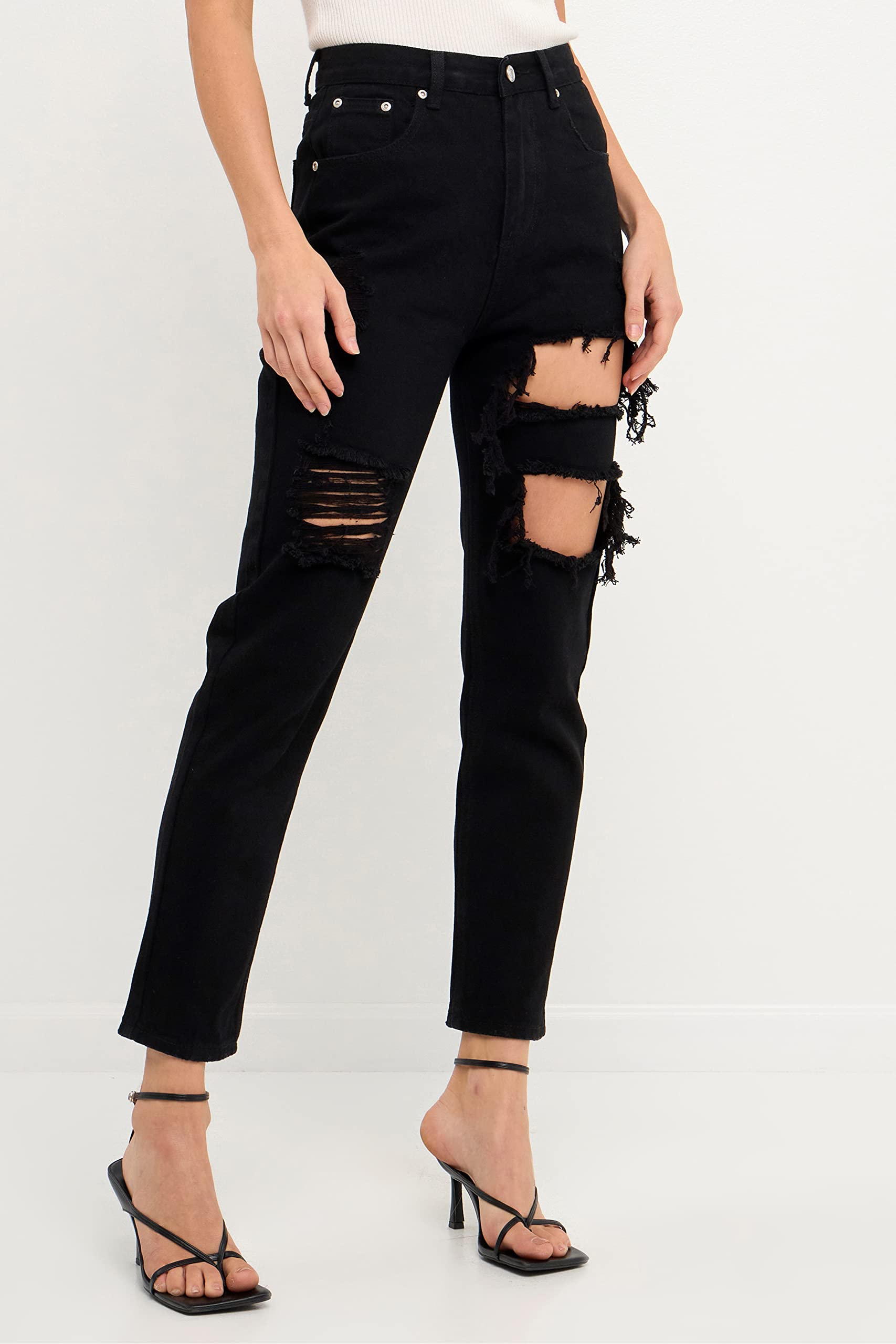 Women's High Waist Cut Out Ripped Straight Leg Jeans - Trendy Distressed Denim Pants for Casual Wear & Street Style Outfits