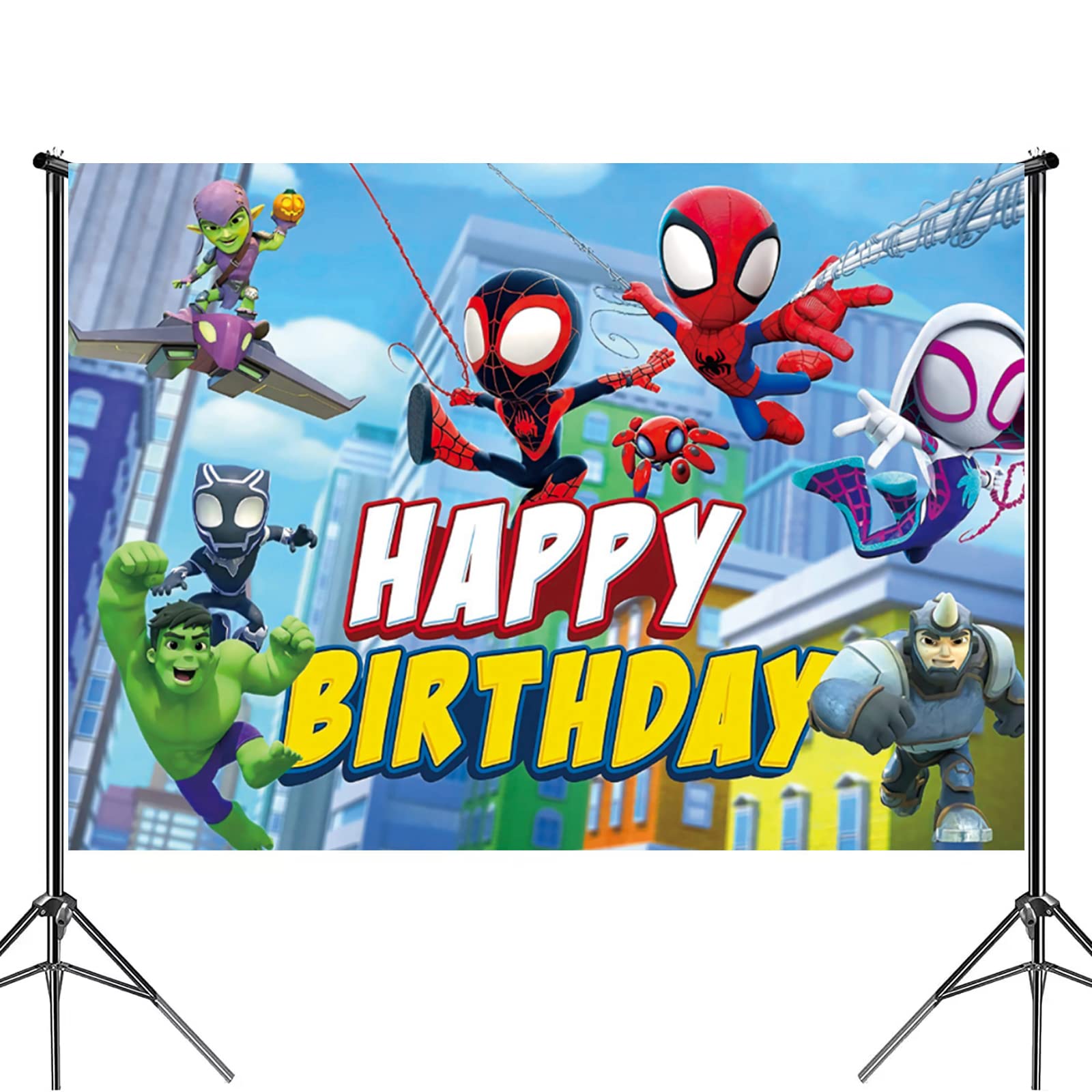 Spidey and His Amazing Friends Superhero Birthday Party Decorations Set - Includes Happy Birthday Banner, Hanging Swirls, Backdrop & Tablecloth - Perfect for Kids Superhero Themed Birthday Parties & Celebrations