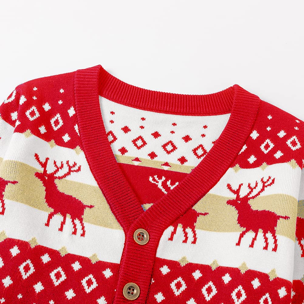 Christmas Reindeer Button-Up Cardigan Sweater for Kids Ages 2-7 | Cozy Holiday Pullover for Family Photos & Winter Celebrations