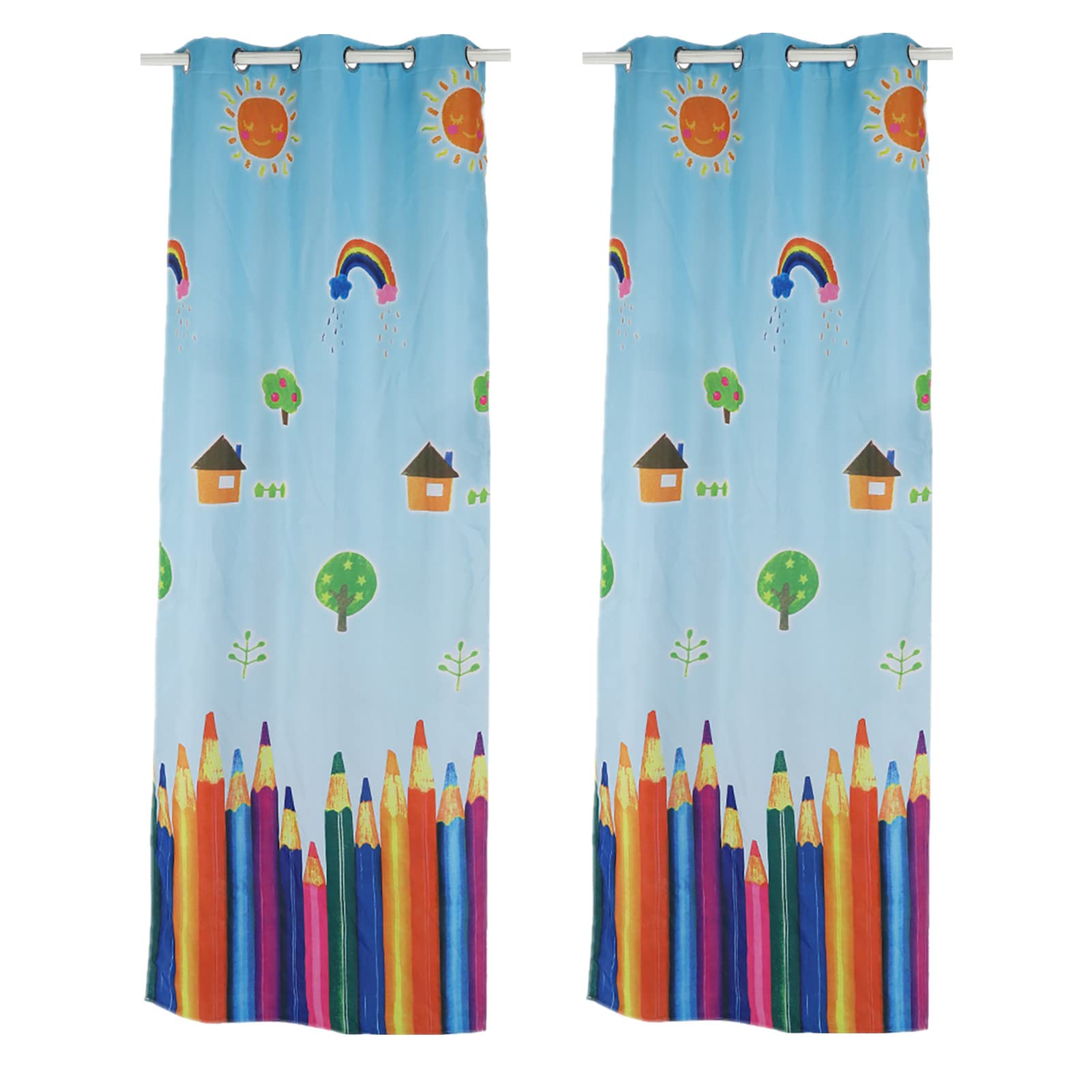 2 Pack Cartoon Pencil Printed Blackout Curtains for Kids Room - 39.3 x 98.4 Inch Window Drapes, Sheer & Light Blocking - Perfect for Nursery, Playroom & Bedroom Decor