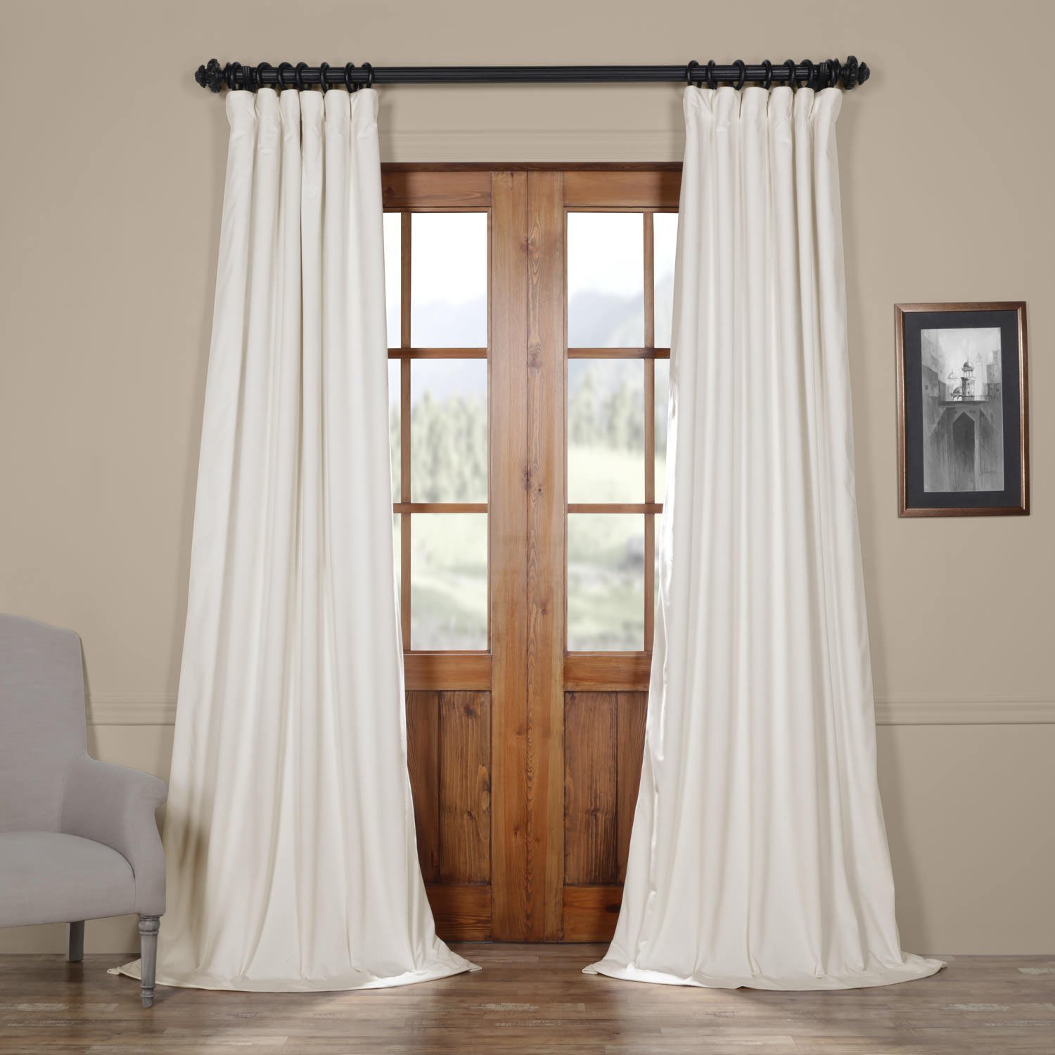 Thermal Insulated Pinch Pleat Blackout Curtains - 90% Light Blocking Solid Velvet Drapes for Patio Doors, Traverse Rod & Track - Off White 150W x 96L Inch (Set of 1 Panel) - Perfect for Bedrooms, Living Rooms & Home Theater Light Control