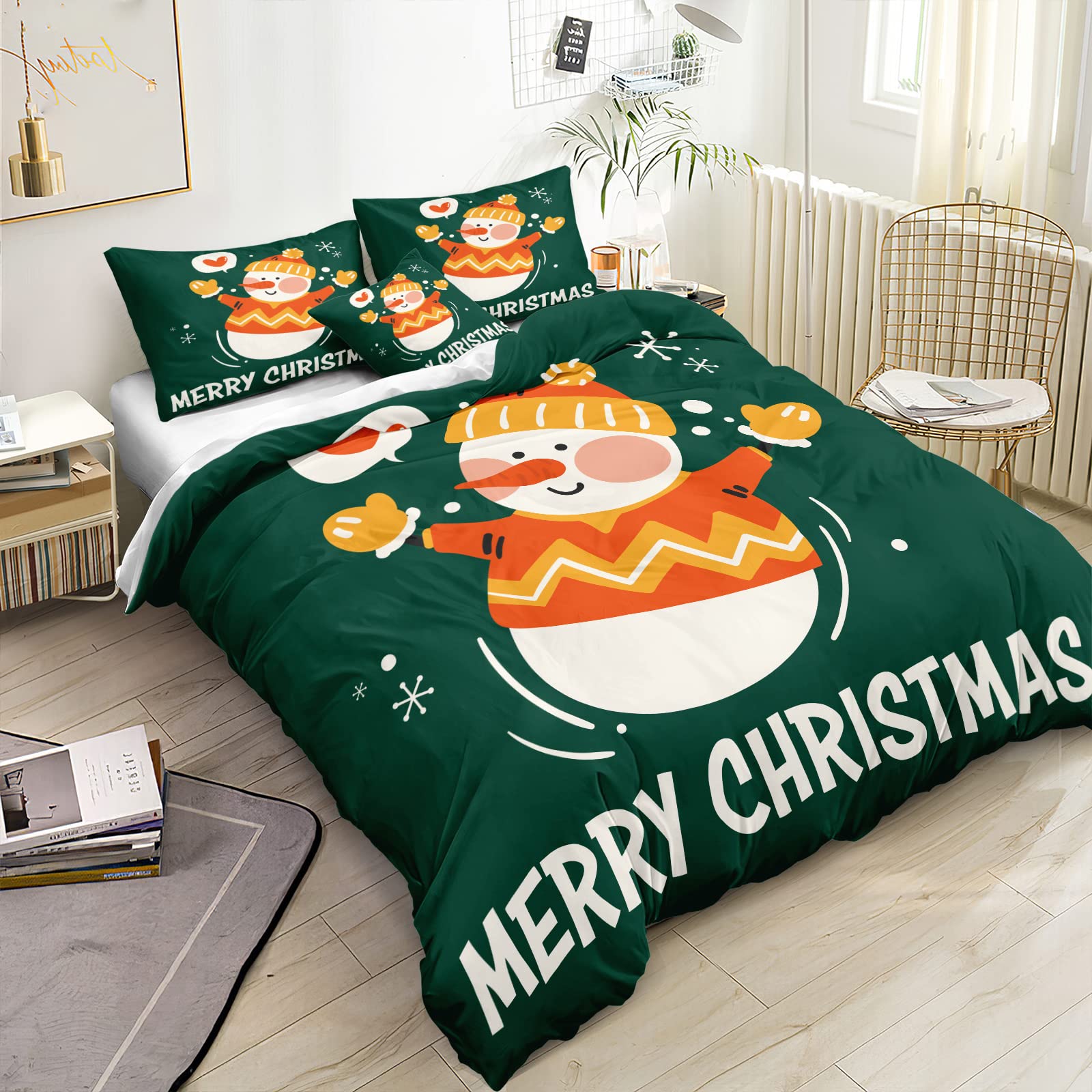 Snowman Duvet Cover Set - 2 Piece Twin Christmas Bedding with Cute Cartoon Snowman Pattern | Merry Christmas & Xmas Festival Home Decor | Perfect for Holiday Guest Rooms & Cozy Winter Bedrooms
