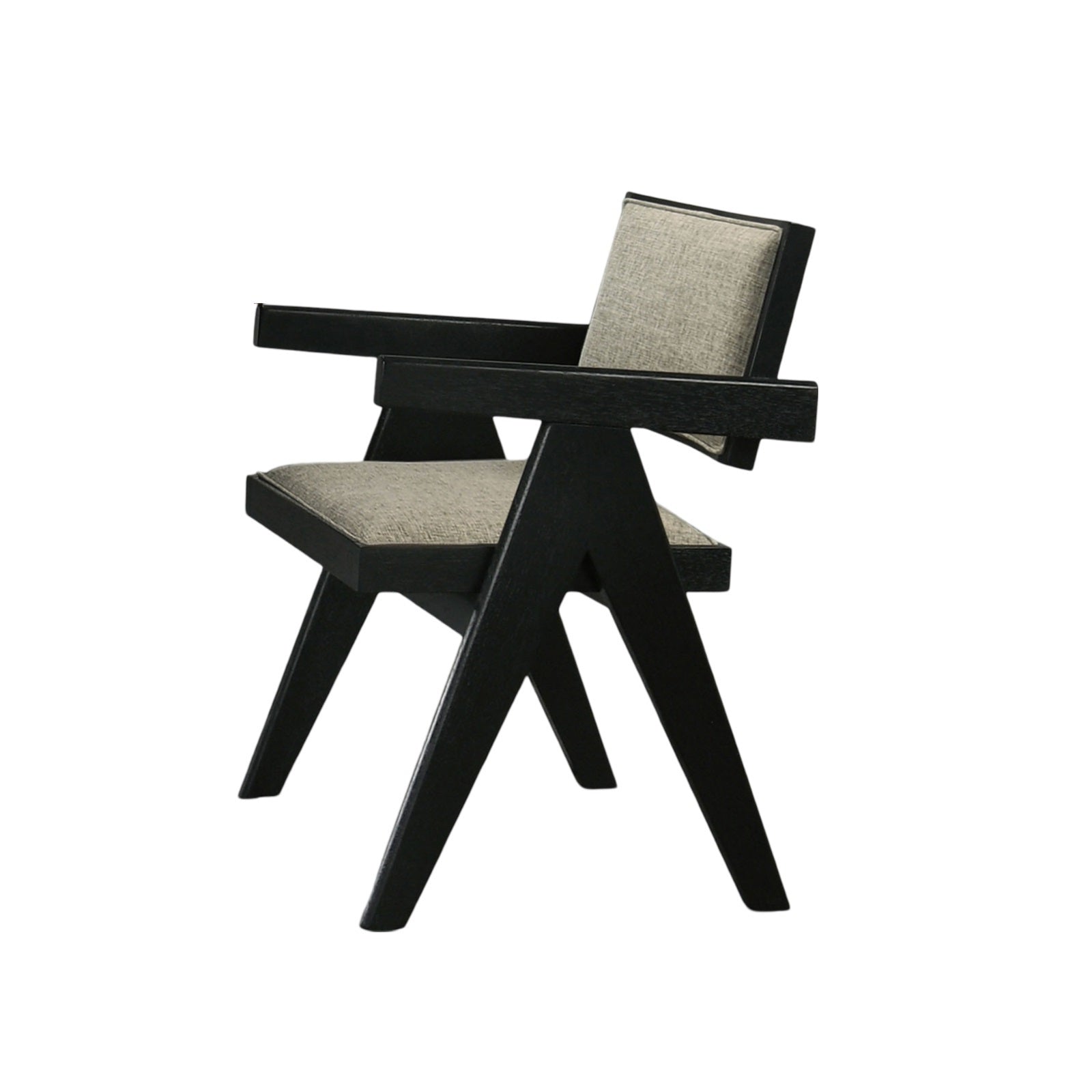 Modern Black 2-Piece Dining Arm Chairs with Light Gray Fabric Upholstery and Plank Arms - Elegant Dining Room Seating for Home, Restaurant, or Cafe