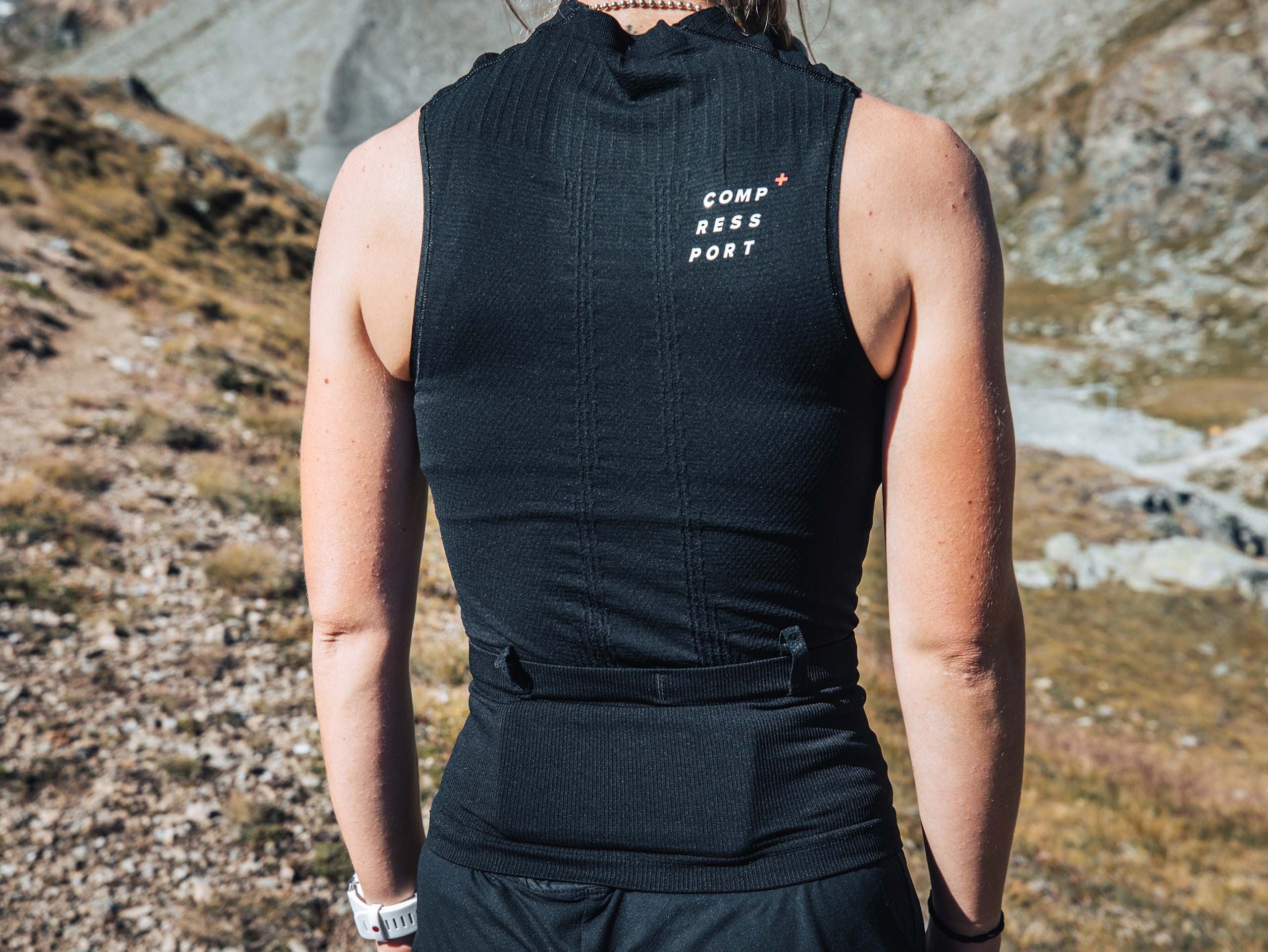Compressport Women's Trail Running Tank Top - Moisture Wicking, Postural Support, Lightweight (Black, AW00090B_990) | Perfect for Hiking, Trail Running & Outdoor Fitness Activities