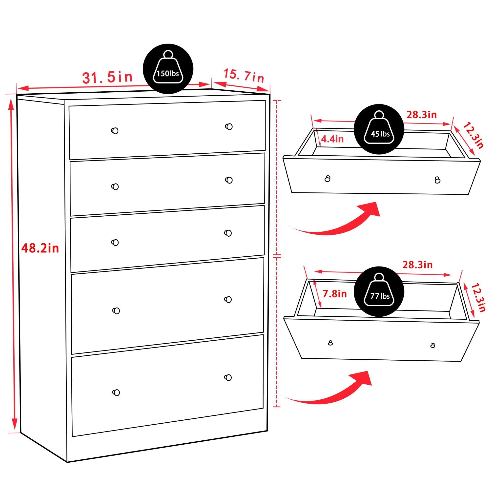 5-Drawer Dresser for Bedroom - Large Wooden Storage Organizer with Espresso Finish - Perfect for Closet, Living Room, Nursery & Hallway Organization