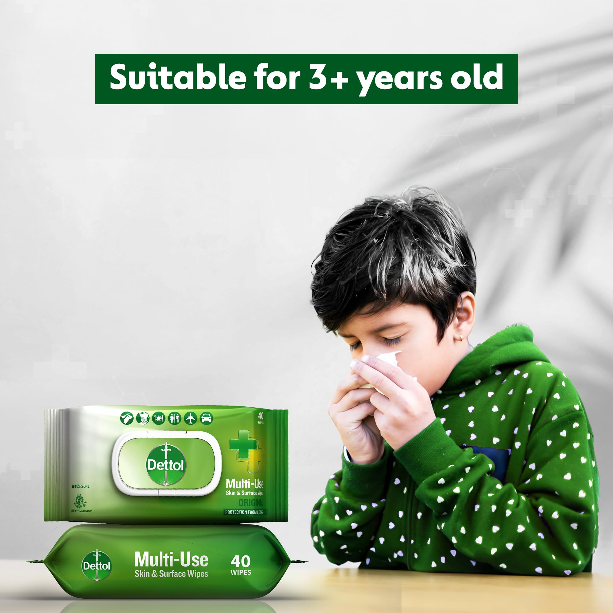 Dettol Germ Protection Wet Wipes for Skin & Surfaces, Original Scent - 10 Count Pack with Moisture-Lock Lid | Antibacterial Cleaning Wipes for Home, Office & Travel Use