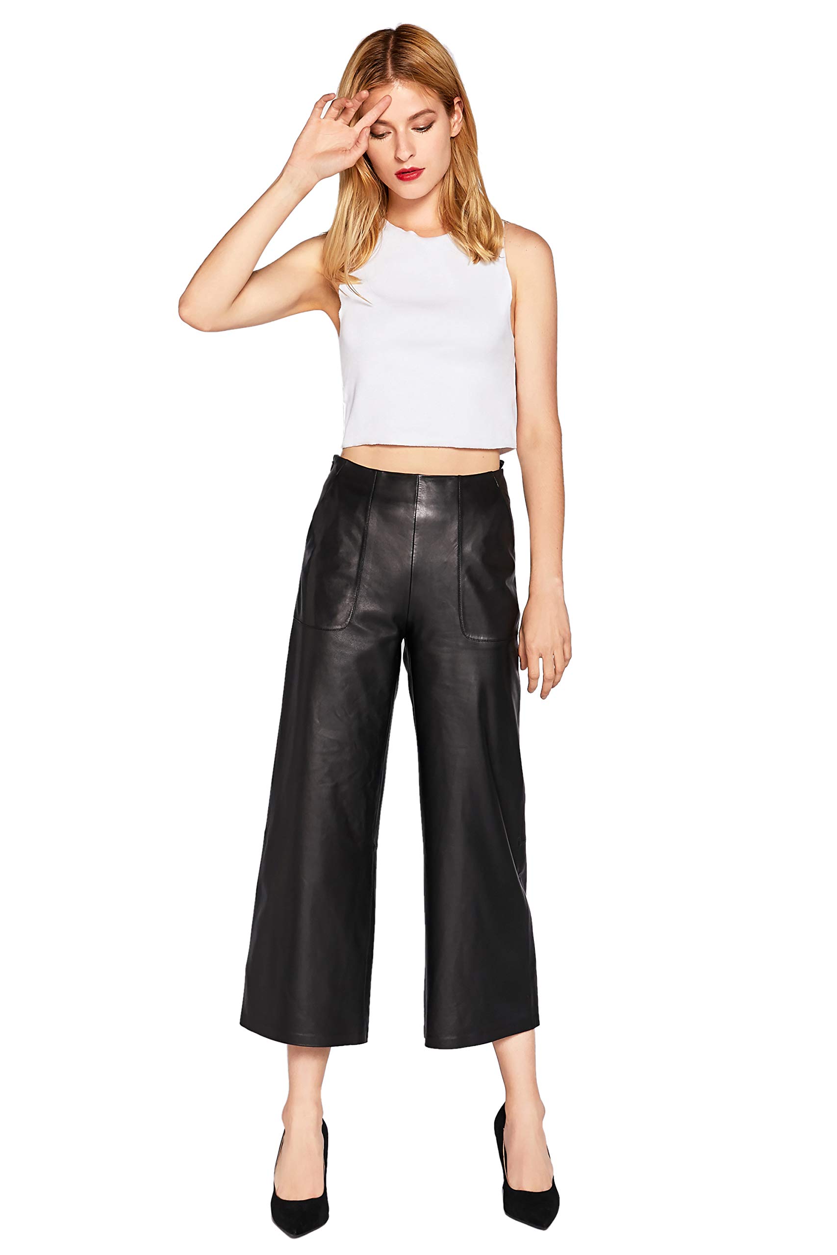 Women's High Waist Real Leather Pants - Black Wide Leg Trousers for Fashion & Comfort | SmartUniverseWear | Perfect for Office, Night Out & Casual Wear