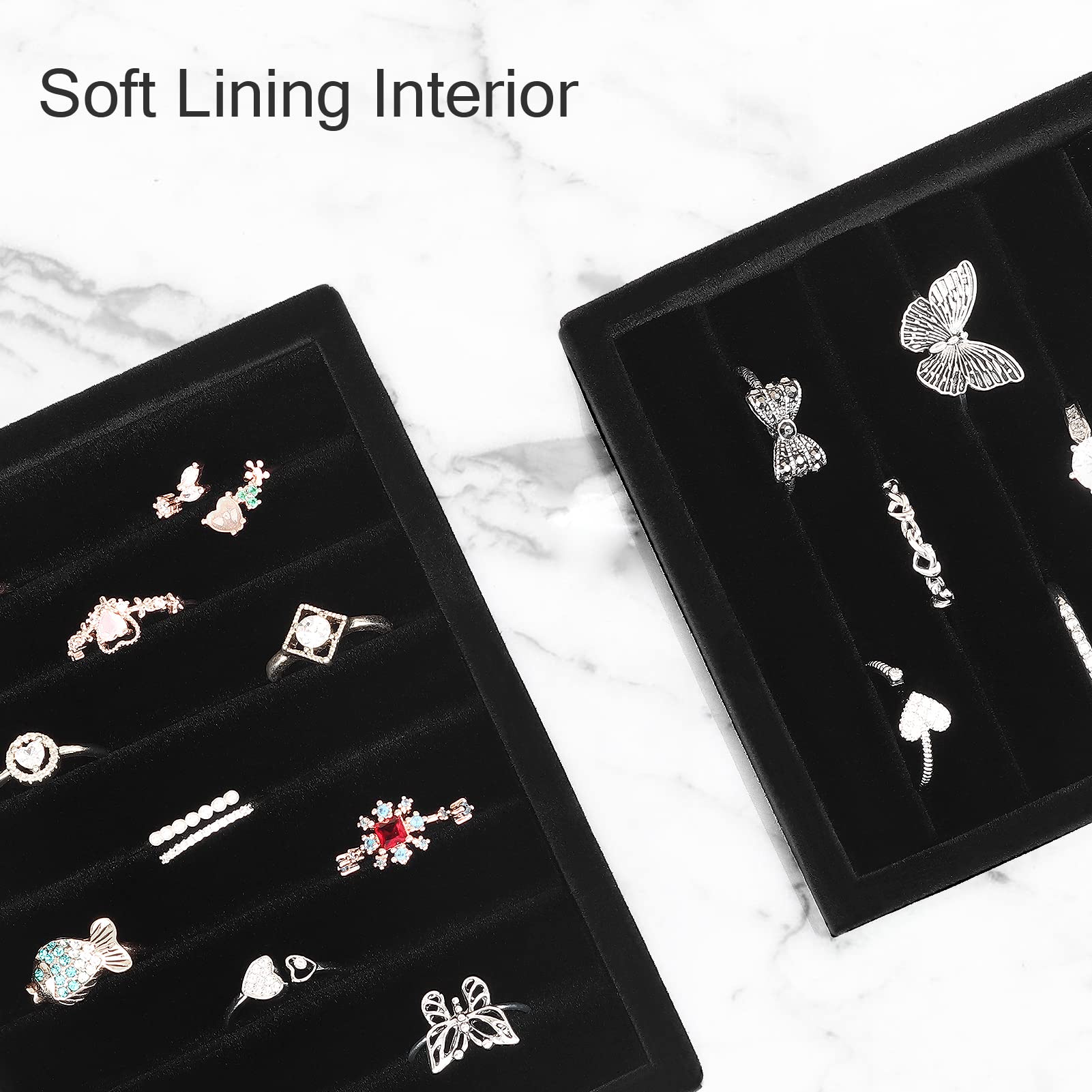 2-Piece Premium Velvet Jewelry Tray Organizer - Ring & Earring Display Holder with 8 Slots for Jewelry Box, Drawer, Dresser | Elegant Black Storage Solution for Home, Travel & Gift Giving