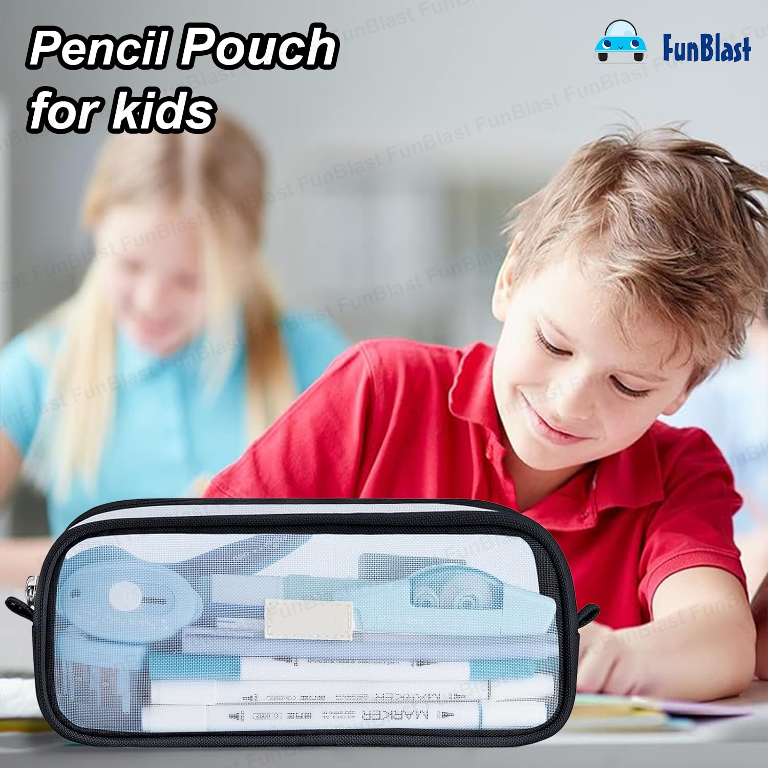 FunBlast Clear Zipper Pencil Case - Large Capacity Transparent Pencil Pouch for School, Office & Travel - Durable Stationery Organizer for Pens, Makeup & Accessories (Black) - Perfect for Students, Professionals & Daily Use