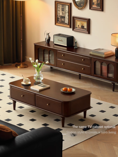 Solid Poplar Wood American Style Rectangular Coffee Table - Modern Living Room Furniture for Home Decor & Relaxation