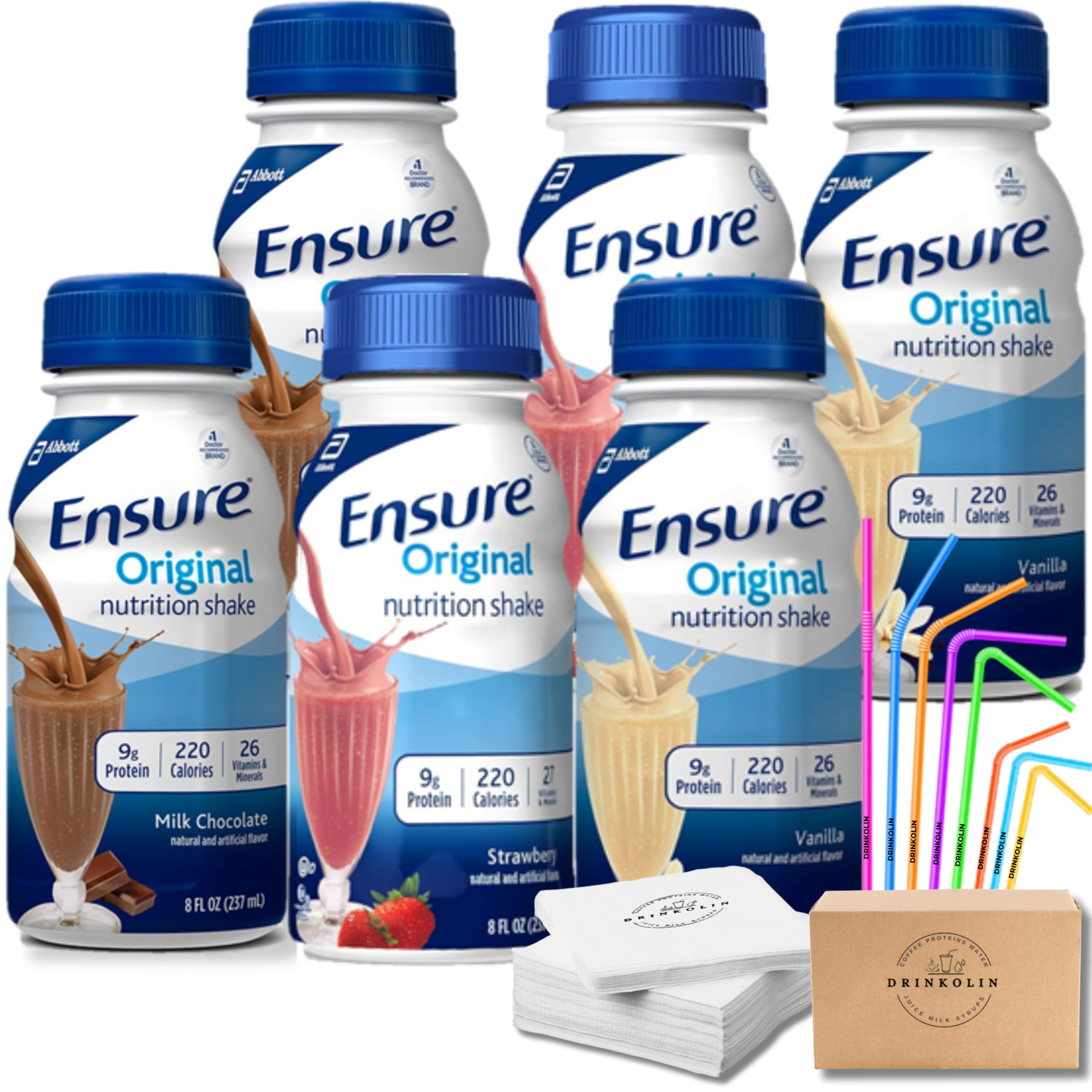 Ensure Original Nutrition Shakes Variety Pack - Milk Chocolate, Vanilla & Strawberry Flavors | 6 Pack (2 of Each) | Rich in Vitamins & Minerals | Perfect for Breakfast, Post-Workout Recovery & Meal Replacement