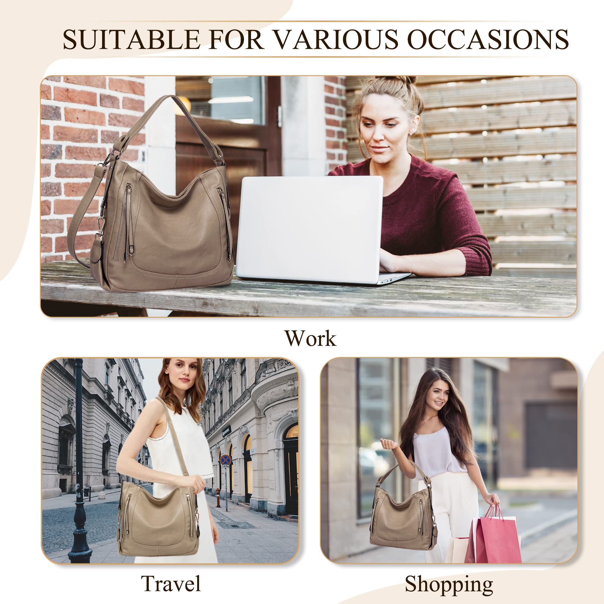 **Kasqo Vegan Leather Hobo Bags for Women - Large Shoulder Purses & Handbags, Fashion Satchel Tote Bag for Work, Travel & Everyday Use**