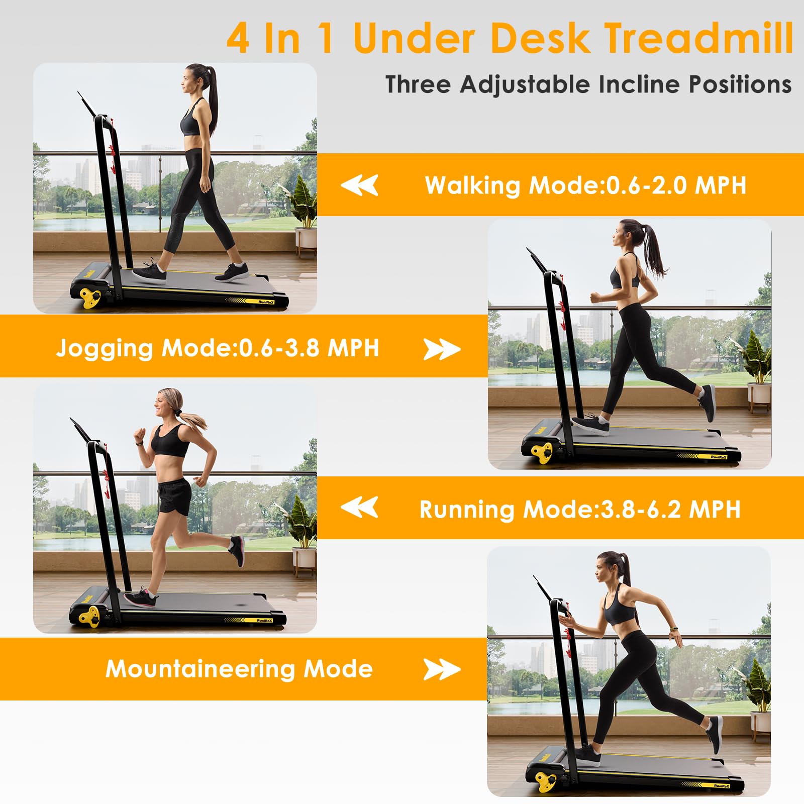 3 in 1 Folding Walking Pad Treadmill with Incline & LED Lights - Under Desk Treadmill for Home Office, Portable Treadmill with Smart APP Control & LED Display - Perfect for Small Spaces, Work from Home & Apartment Workouts