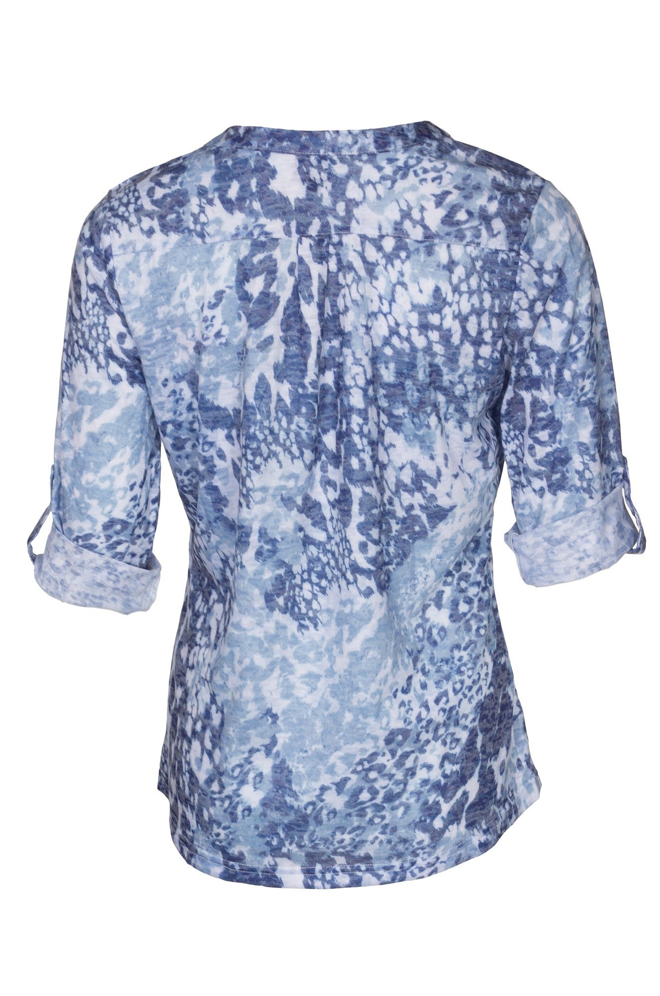 Stylish Burnout Tunic Top with Nehru Collar | Blue Animal Print Design | 6061B1 | Perfect for Casual Wear, Boho Outfits & Festival Fashion