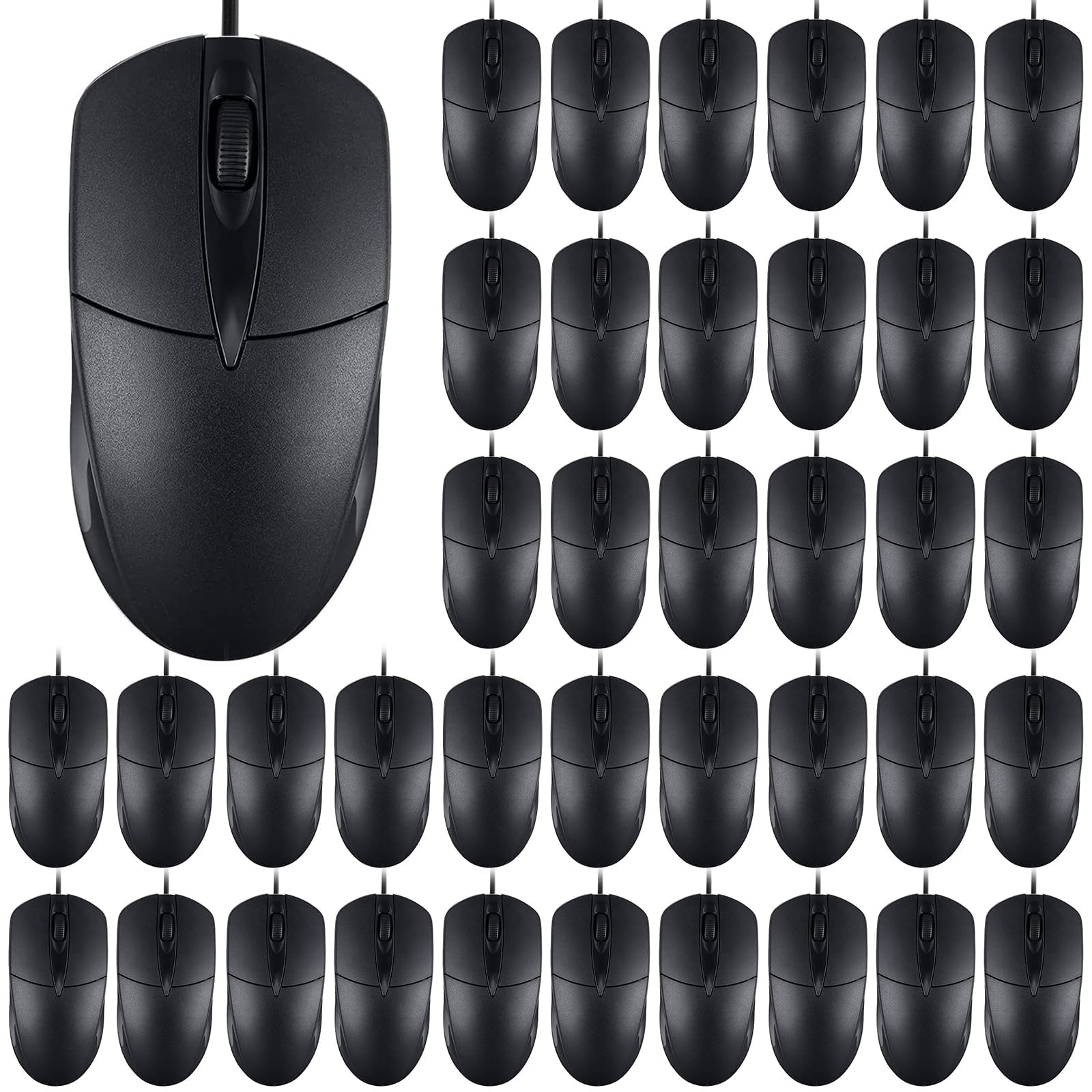 100 PCS Black Wired USB Computer Mouse Bulk - 1000 DPI 3-Button Corded Mouse for Home Office, Noiseless & Ergonomic Design - Perfect for Desktop PC, Laptop, Gaming & Business Use