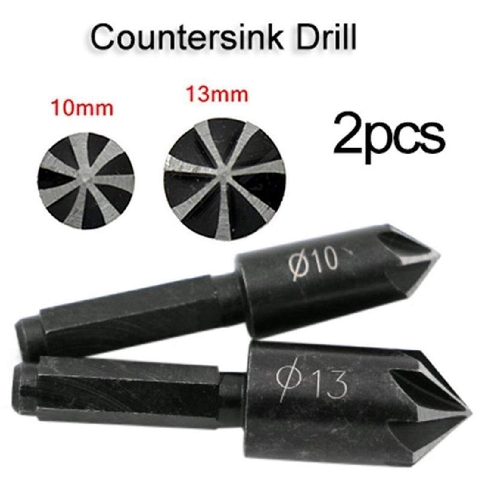 2 PCS 7 Flute Countersink Drill Bit Set - Black Hex Shank for Wood & Metal - Quick Change Boring Tool for DIY Projects, Carpentry & Metalworking