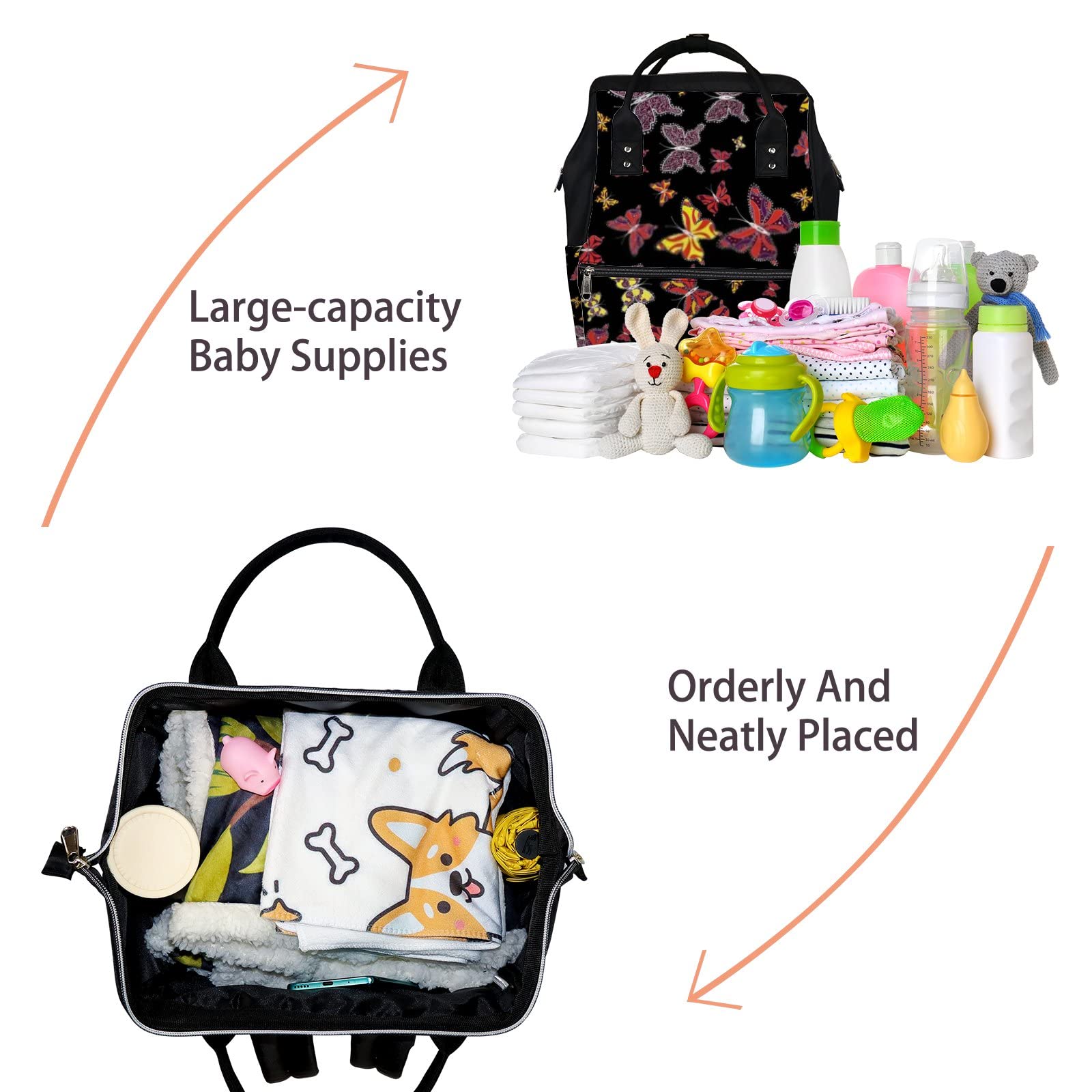 Butterfly Diaper Backpack - Waterproof Baby Bag for Travel & Laptop - Large Capacity for Men & Women