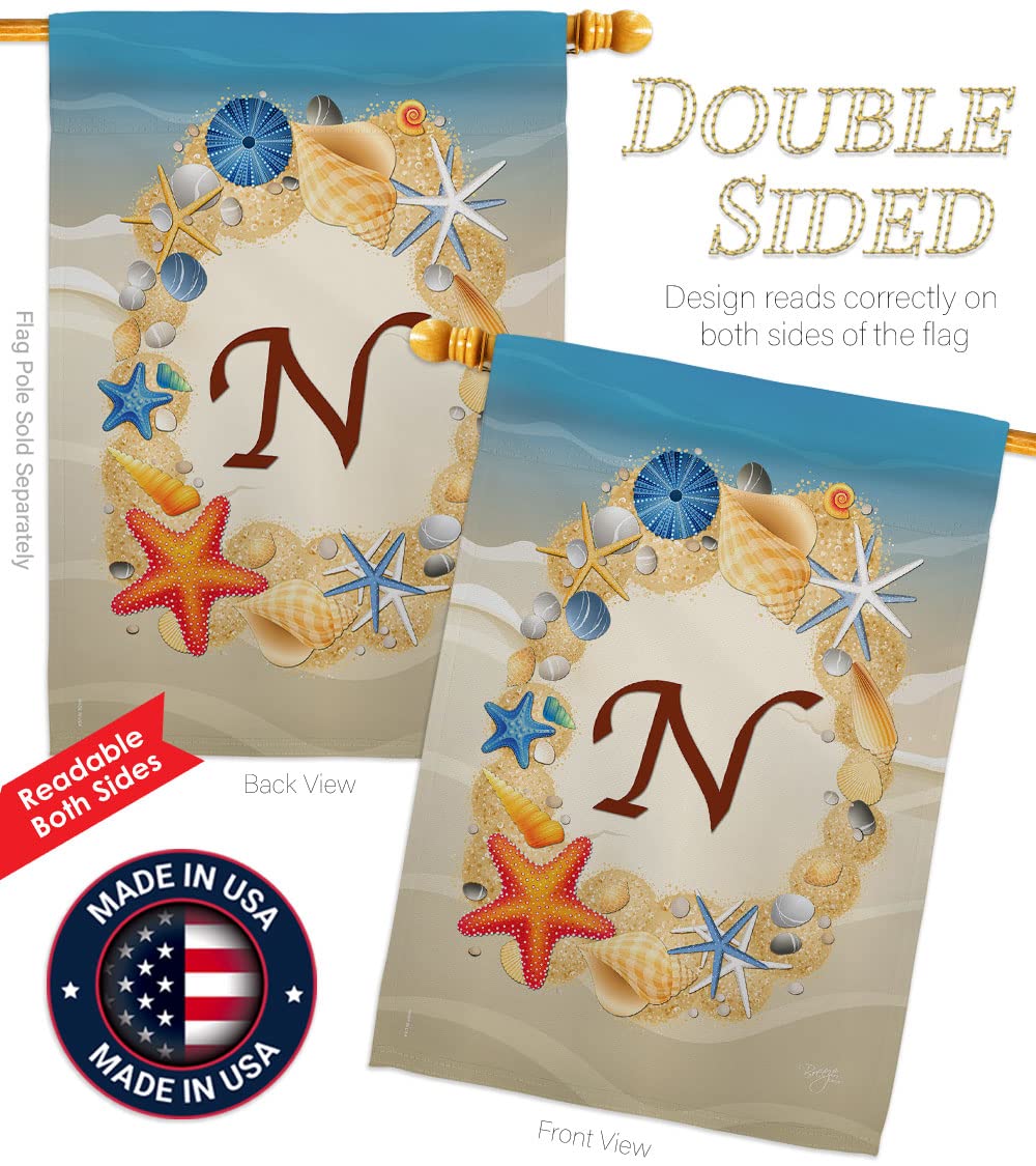 Summer N Initial Coastal Beach House Flag Set - 28x40in for Outdoor Decor