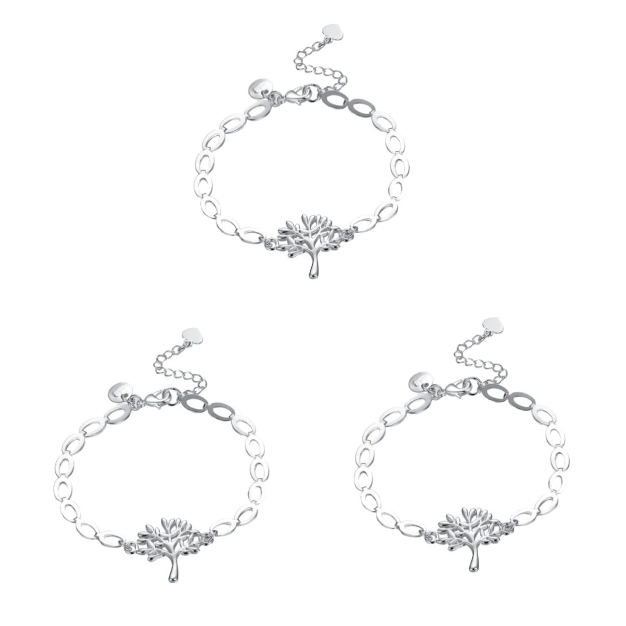 SOIMISS Women's Stainless Steel Silver Plated Chain Bracelet - Copper Flat Link Bangle Tree Wrist Jewelry for Everyday Wear & Special Occasions
