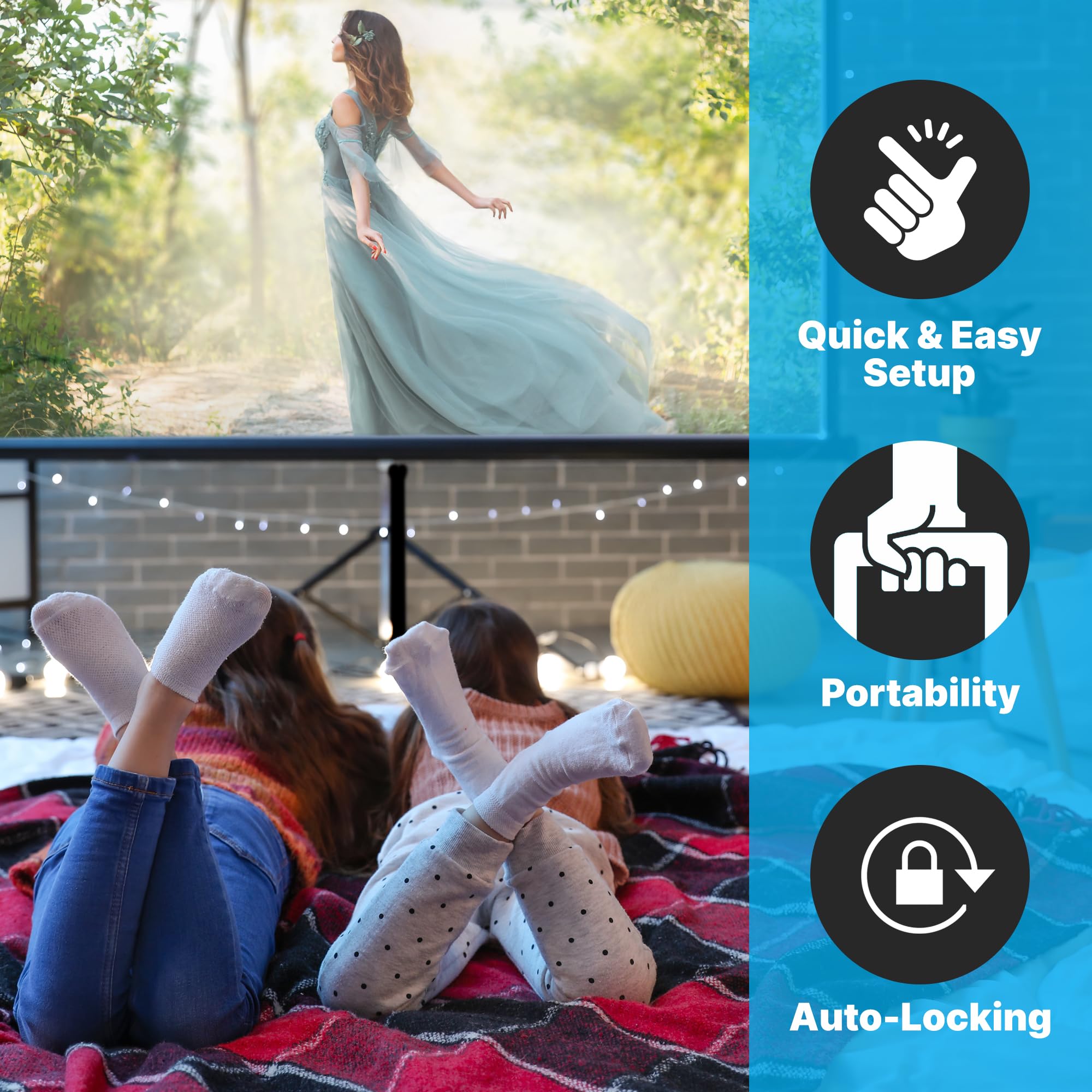 Pyle 120-Inch Universal Projector Screen with Stand - Portable Floor Standing Foldable Roll-Up Matte Screen for Indoor & Outdoor Presentations, Includes Tripod & Quick Assembly Kit | Perfect for Home Theater, Business Meetings, Classroom Teaching and Backyard Movie Nights