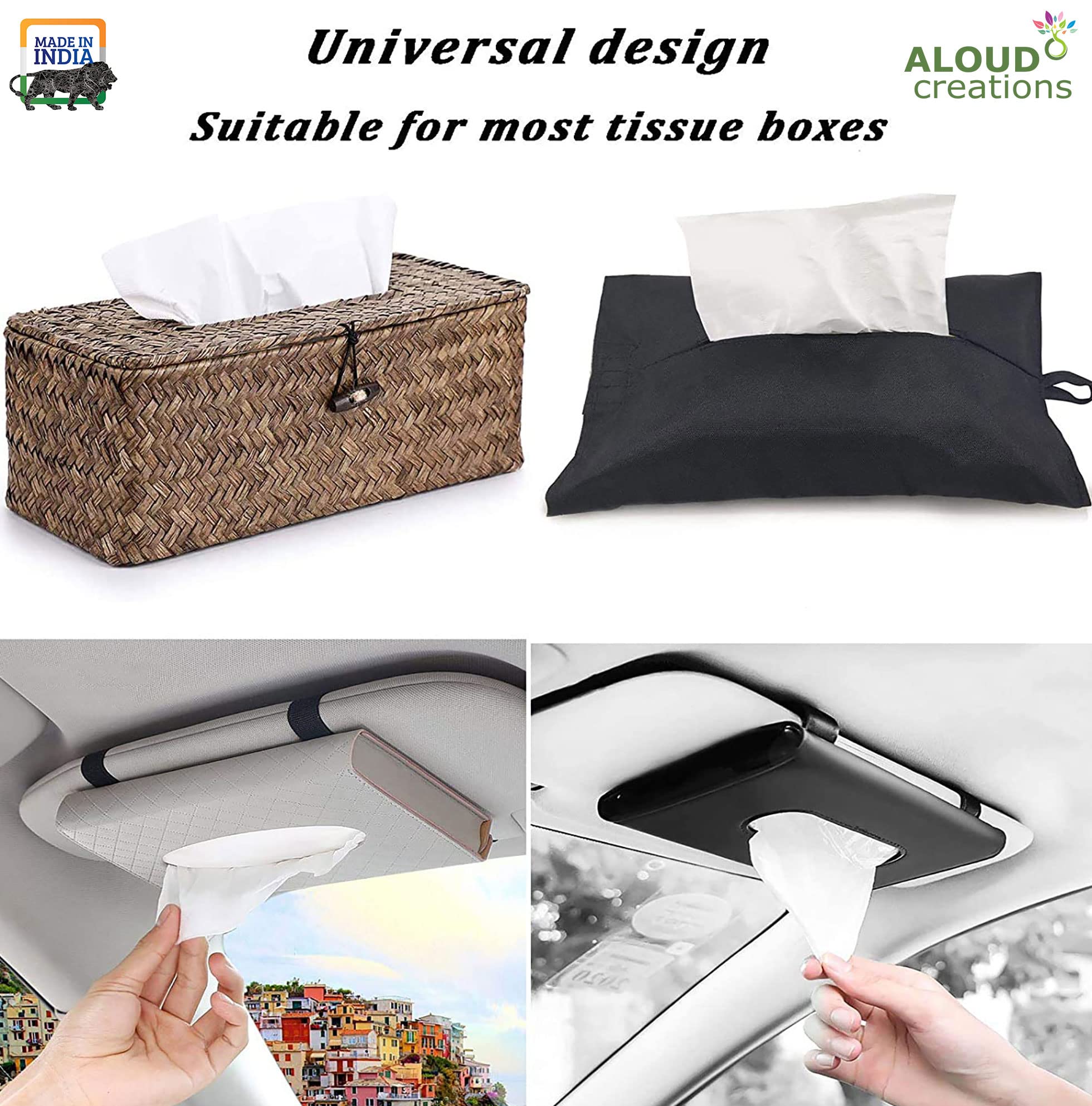 ALOUD CREATIONS Facial Tissue Refill Pack - 2-Ply Disposable Tissues for Car, Purse & Travel | 100 Pulls per Pack (4-Pack, 400 Total) | Soft & Convenient for On-the-Go Use, Office, Gym & Daily Essentials