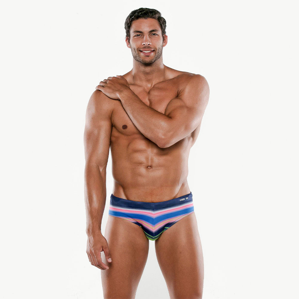 Code 22 Sunset Enhancing Swim Brief 23121 Striped - Stylish Men's Swimwear for Beach, Pool & Summer Vacations