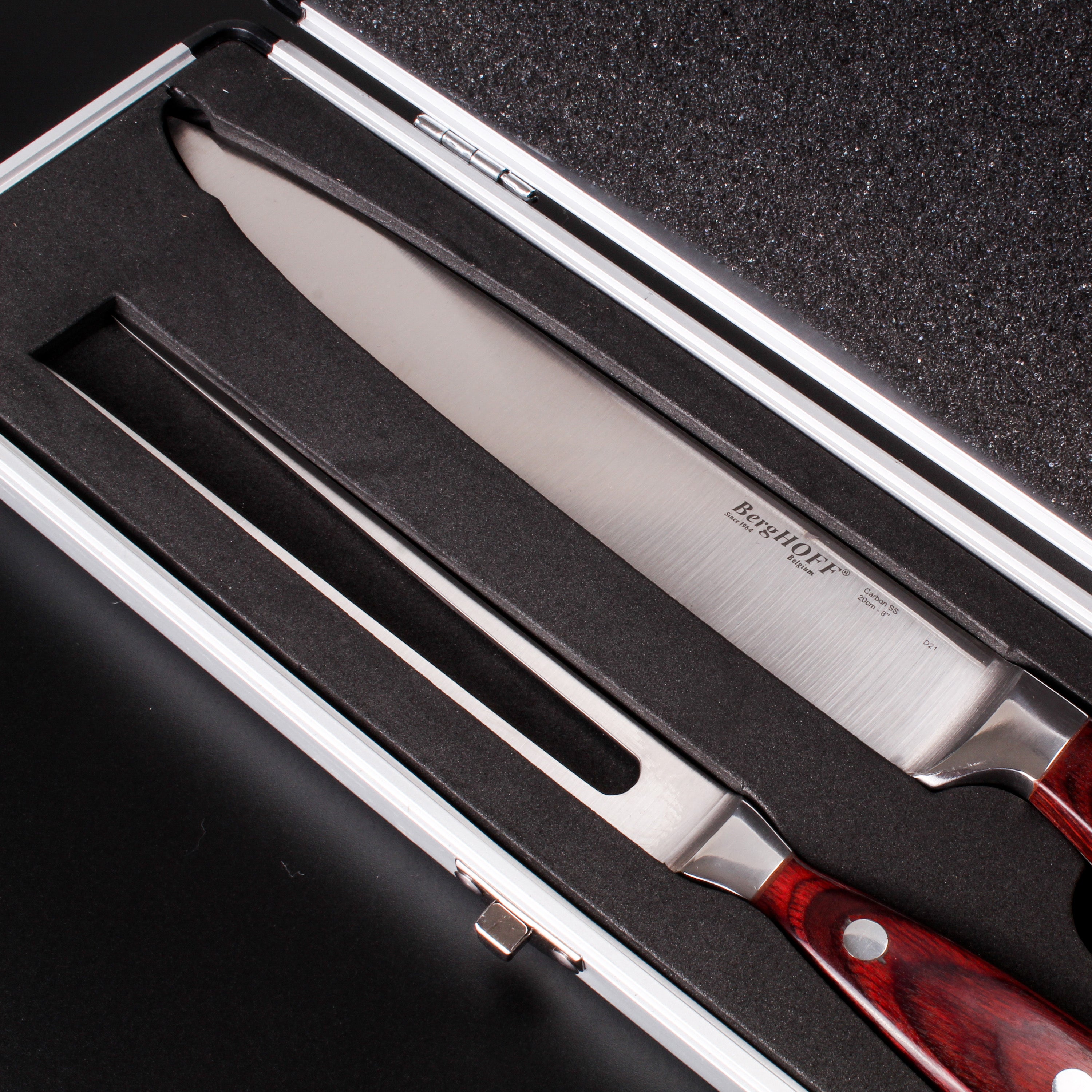 BergHOFF Pakka Wood 3-Piece Stainless Steel Carving Knife Set with Protective Case - Perfect for Thanksgiving Turkey, Holiday Roasts & Meat Carving