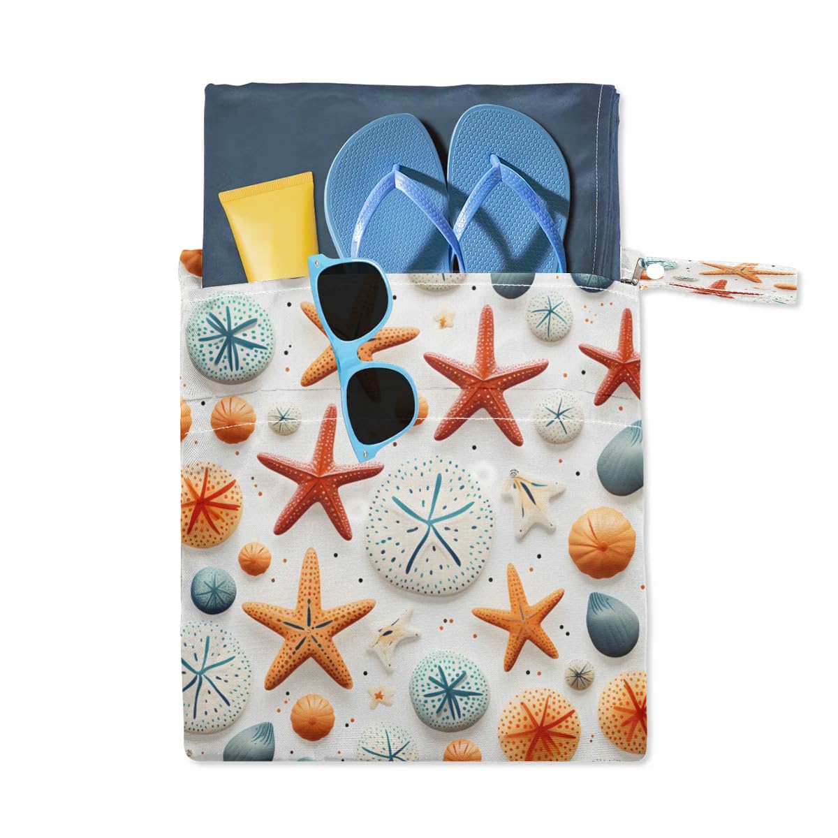 Waterproof Wet Dry Bag 2-Pack - Reusable Travel Laundry Bag for Swimsuits, Cloth Diapers & Gym Clothes | Beach, Pool, Yoga & Gym Storage Solution | Starfish Stone Design Organizer Bags