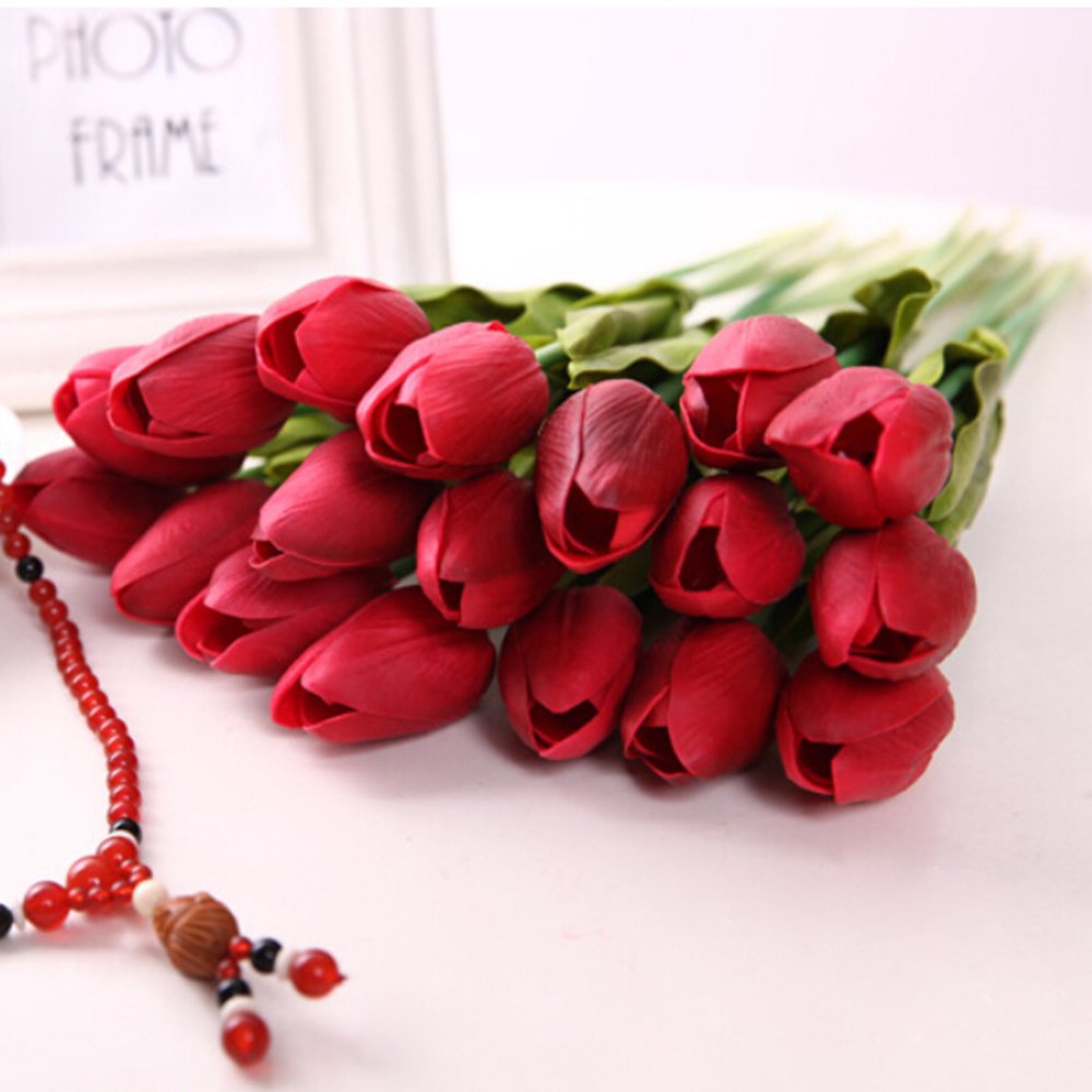 10pcs Classic Red Silk Tulip Artificial Flowers for Wedding Bouquet, Bridesmaid Bouquet, Home Decoration, Table Centerpiece - Perfect for Weddings, Parties & Home Decor