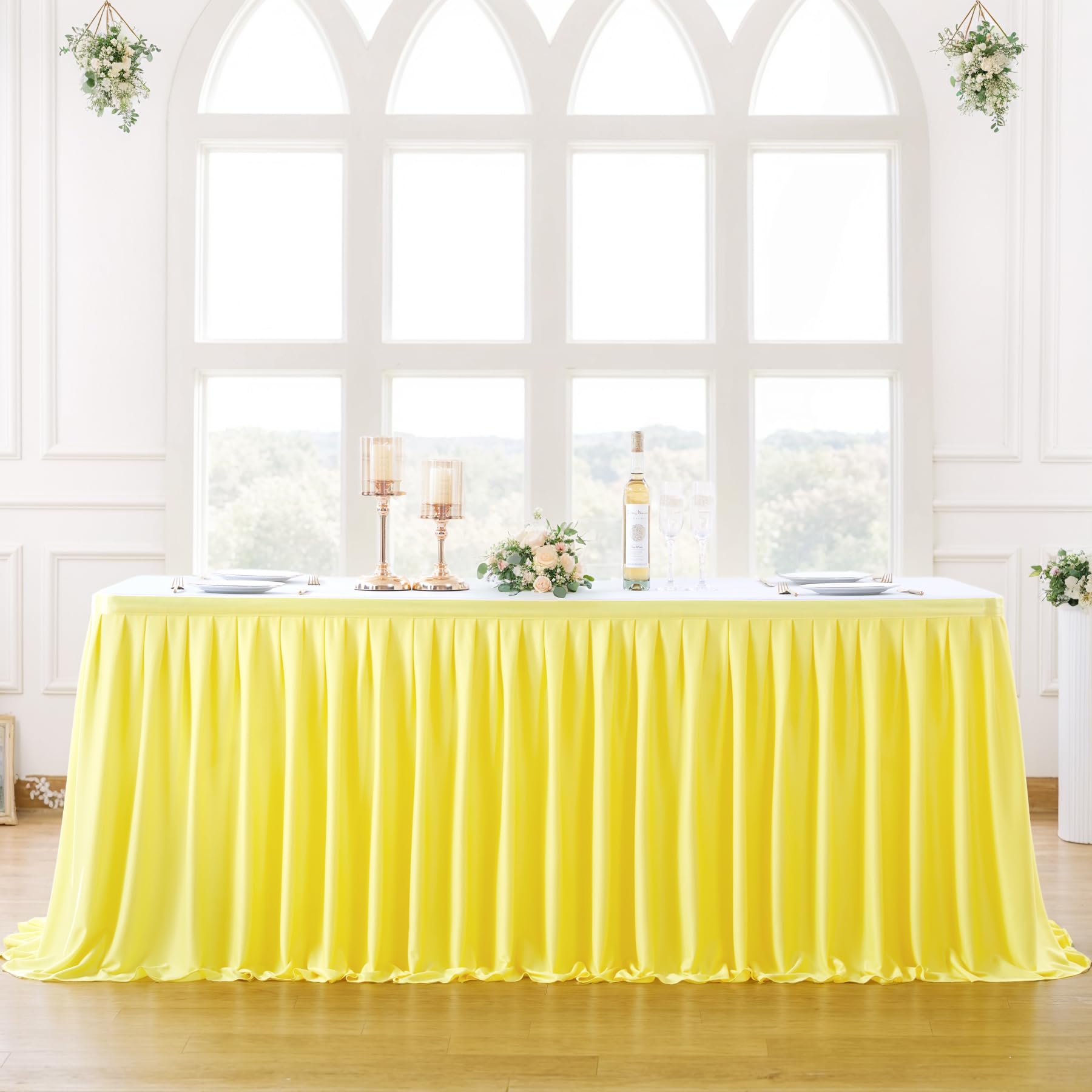 Yellow Polyester Table Skirt 17ft - Wrinkle Resistant for Banquet Wedding Baby Shower