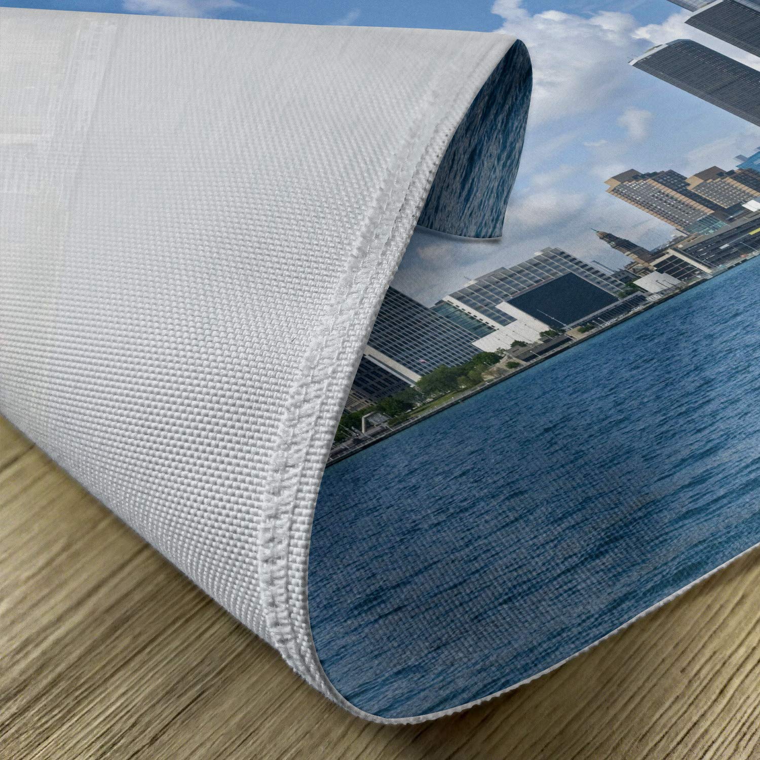 Ambesonne Detroit Placemats Set of 4 - Waterproof Washable Fabric Place Mats with Downtown Detroit GM Renaissance Center Design - Perfect for Dining Room, Kitchen Table Decor in Pale Blue White Grey - Ideal for Dinner Parties, Family Gatherings & Holiday Meals