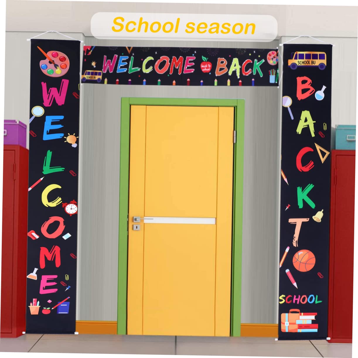 Garneck 9-Piece School Season Decorative Banner Set - Chalkboard Door Hangers & Photo Backdrop Cloth for Classroom, Office Party & Seasonal Decorations