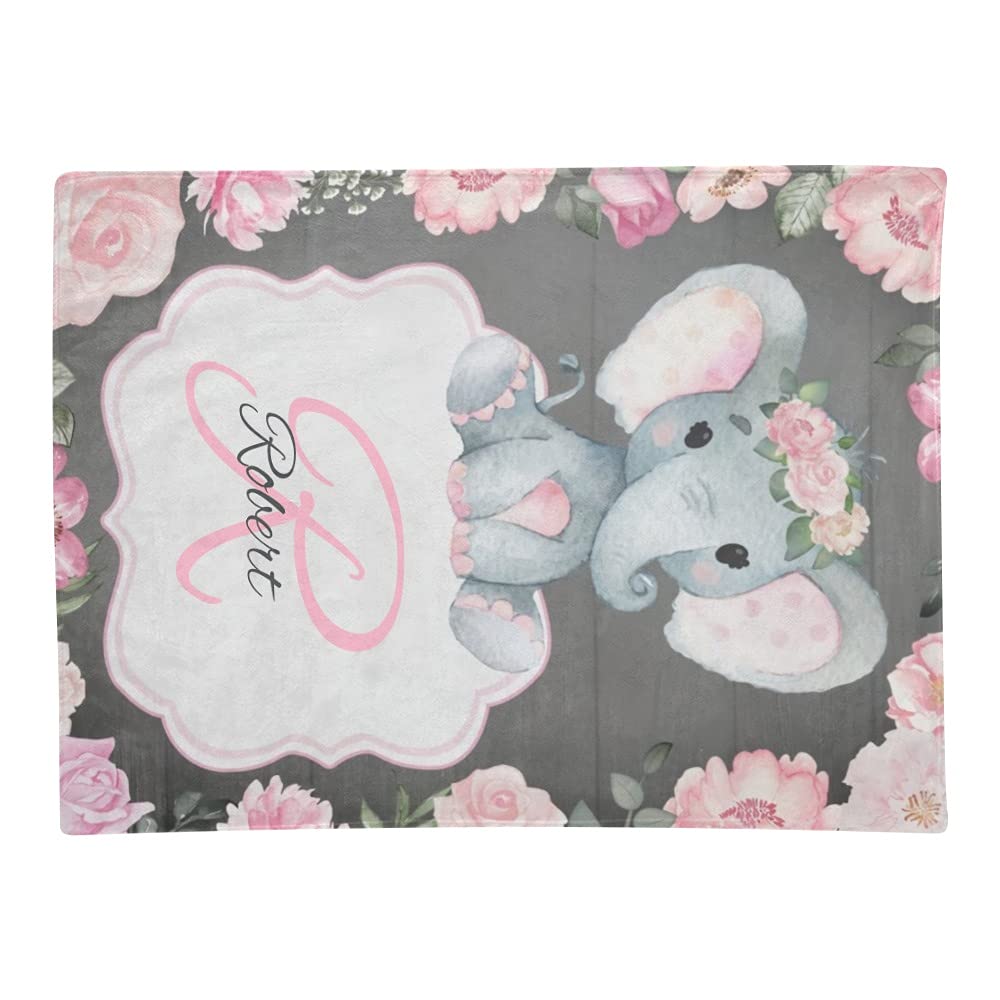Personalized Pink Rustic Elephant Baby Blanket - Custom Name Fleece Blanket for Boys & Girls - Super Soft 30x40 Inch Nursery Blanket - Perfect for Baby Showers, Birthdays & Nursery Decor