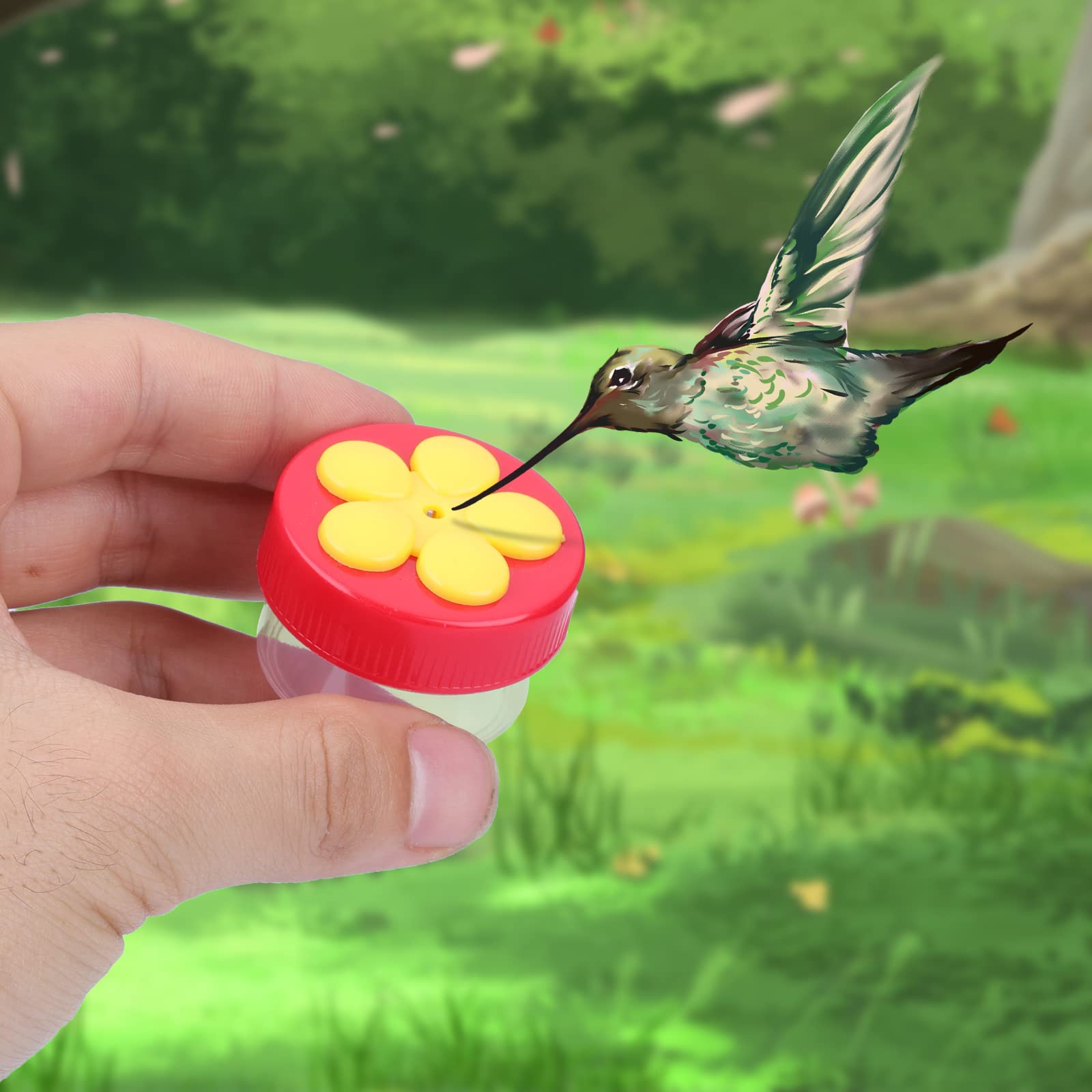 AIEX Handheld Hummingbird Feeder Set - 4 Flower Cups & Brush for Outdoor Bird Watching