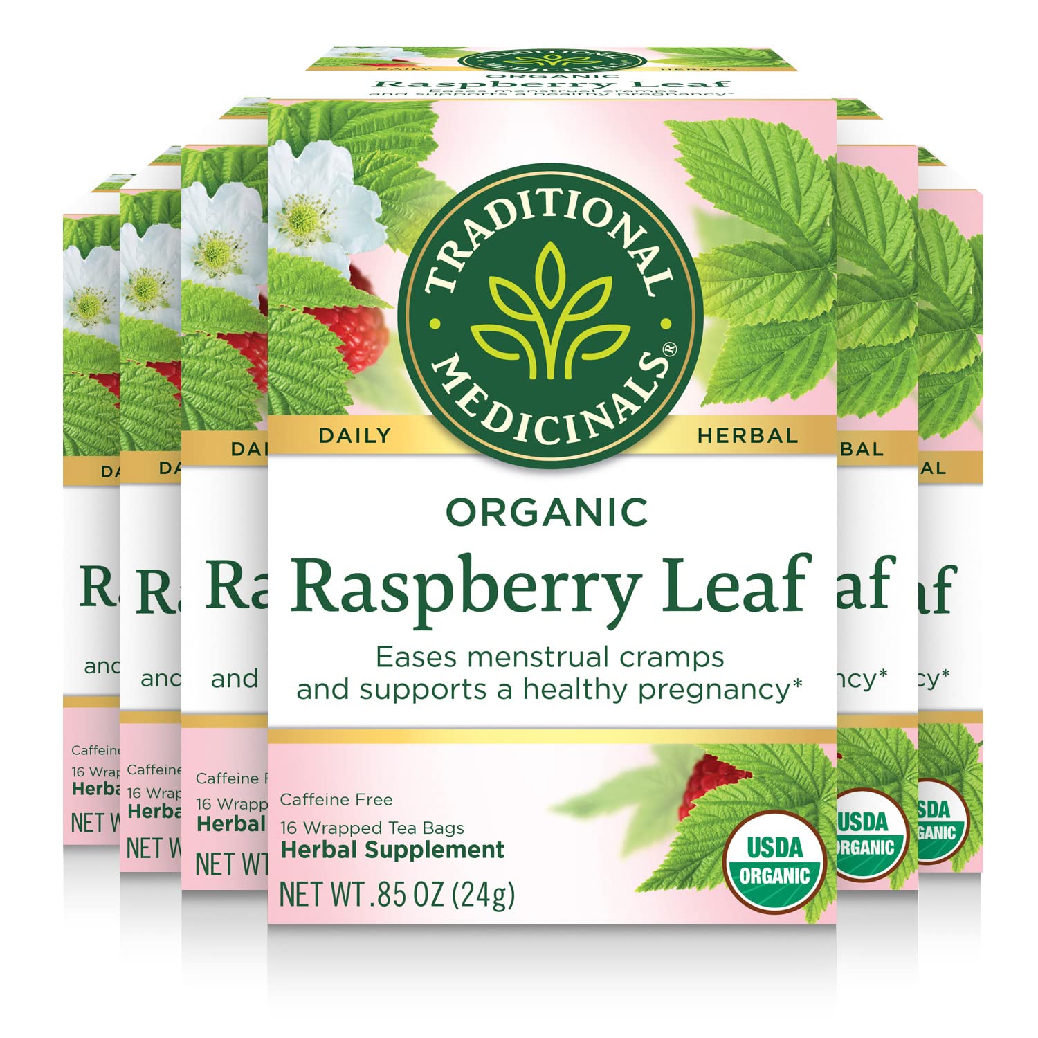 Organic Raspberry Leaf Tea for Pregnancy & Menstrual Cramps Relief - Traditional Medicinals Herbal Tea (6 Packs, 96 Tea Bags) | Supports Women's Wellness, Natural Uterine Tonic & Relaxing Beverage for Pregnancy Prep, Postpartum & PMS Comfort